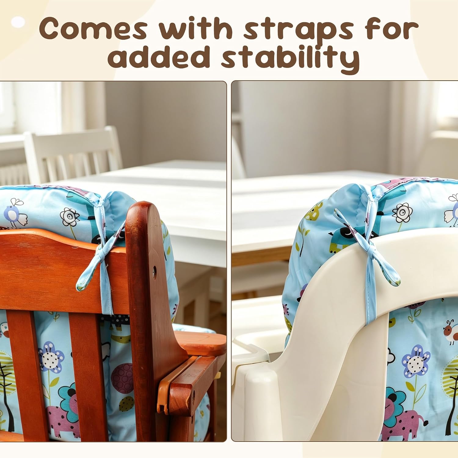 High Chair Cushion, Baby High Chair Cushion, Pad for High Chair, Soft and Comfortable, Lightweight and Breathable,Making The Baby More Comfortable (Jungle Animal Pattern on Blue Background)
