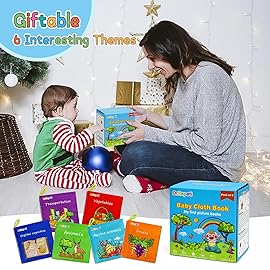 Dr.Rapeti Soft Cloth Books Baby Books Bath Books 6-Pack for Baby Infant Toddler Kids Crinkle Squeaky Washable Chewable Non-Toxic Early Educational Giftable