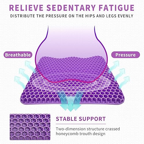 Miniatura 4 de 2 cojines de gel para silla de oficina y automóvil cojín de asiento de huevo de enfriamiento doble grueso panal de abeja transpirable para aliviar