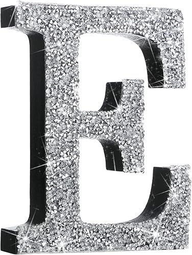 Qunclay Letras brillantes de cristal plateado con diamantes triturados, letras de madera con purpurina con tornillo y ganchos, regalo para Navidad,