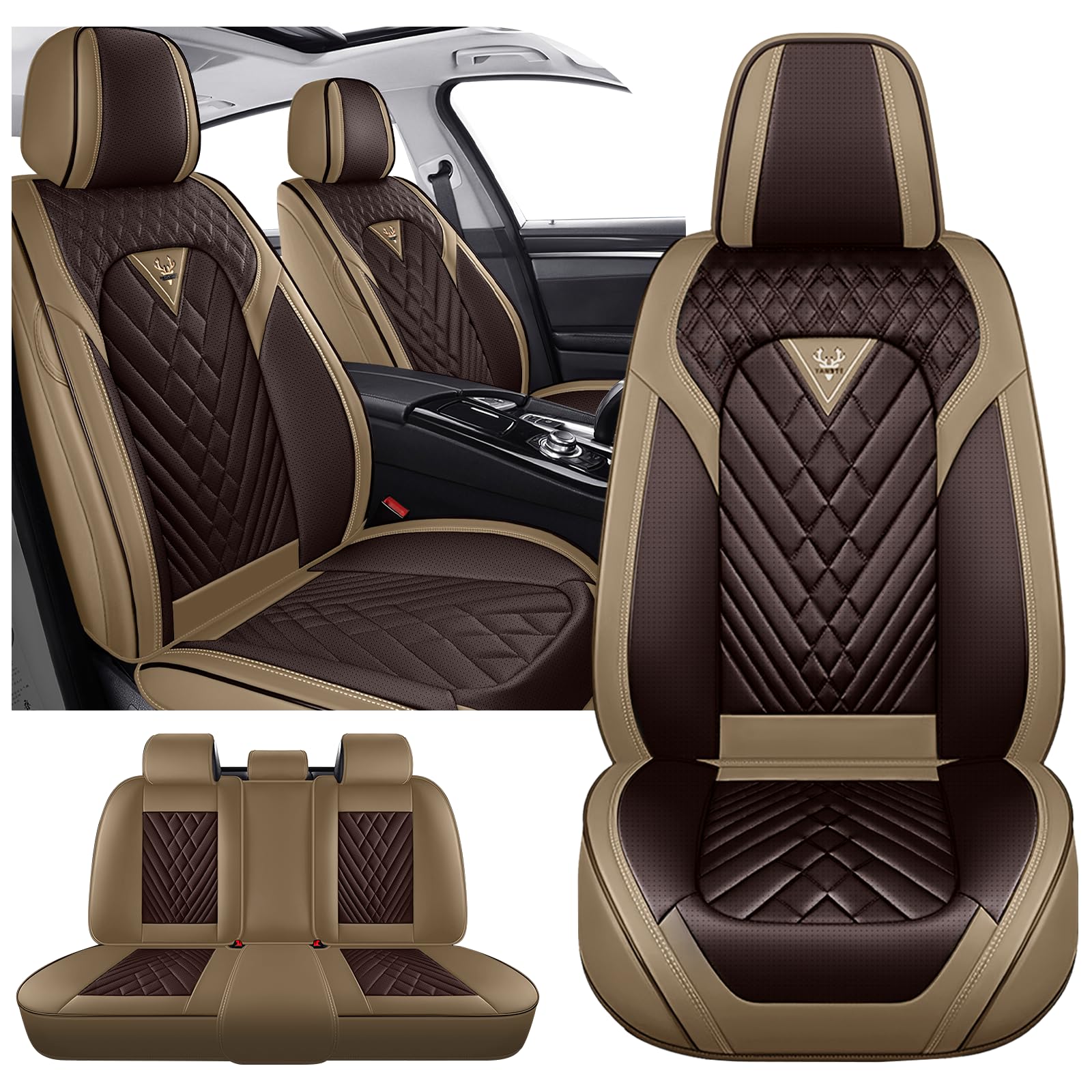 Car Seat Covers for Audi A3 2006-2026, Premium Nappa Leather Car Seat Covers, Airbag Compatible &amp; Anti-Slip Car Seat Covers Sets(5 Seats/Brown Coffee)