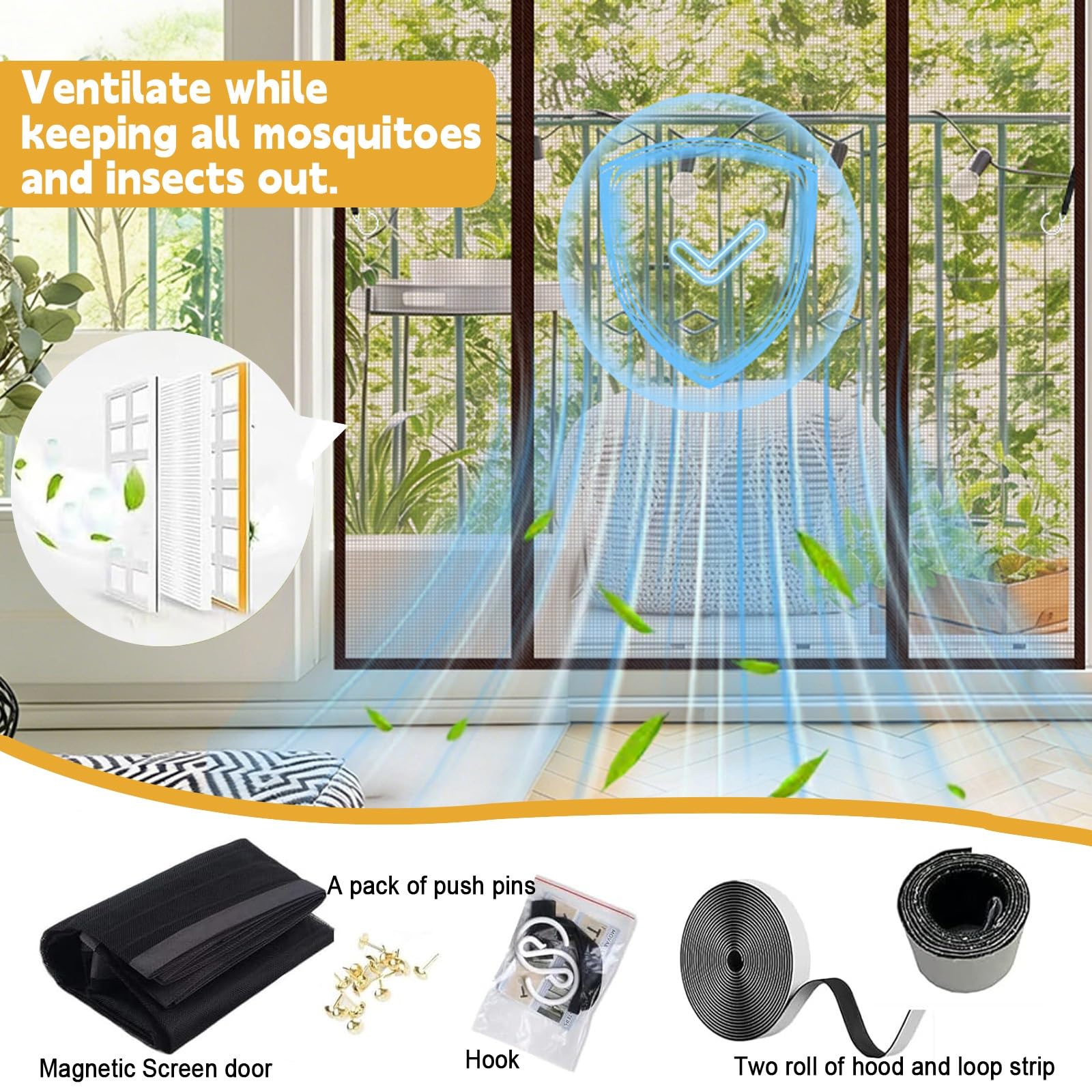 Mosquitera Magnética para Puerta 147 x 210 cm Adsorción Magnética Plegable Fácil de Instalar Mosquitera Puerta a Prueba de Gatos para Puertas de Salón Balcón Corredor, Negro