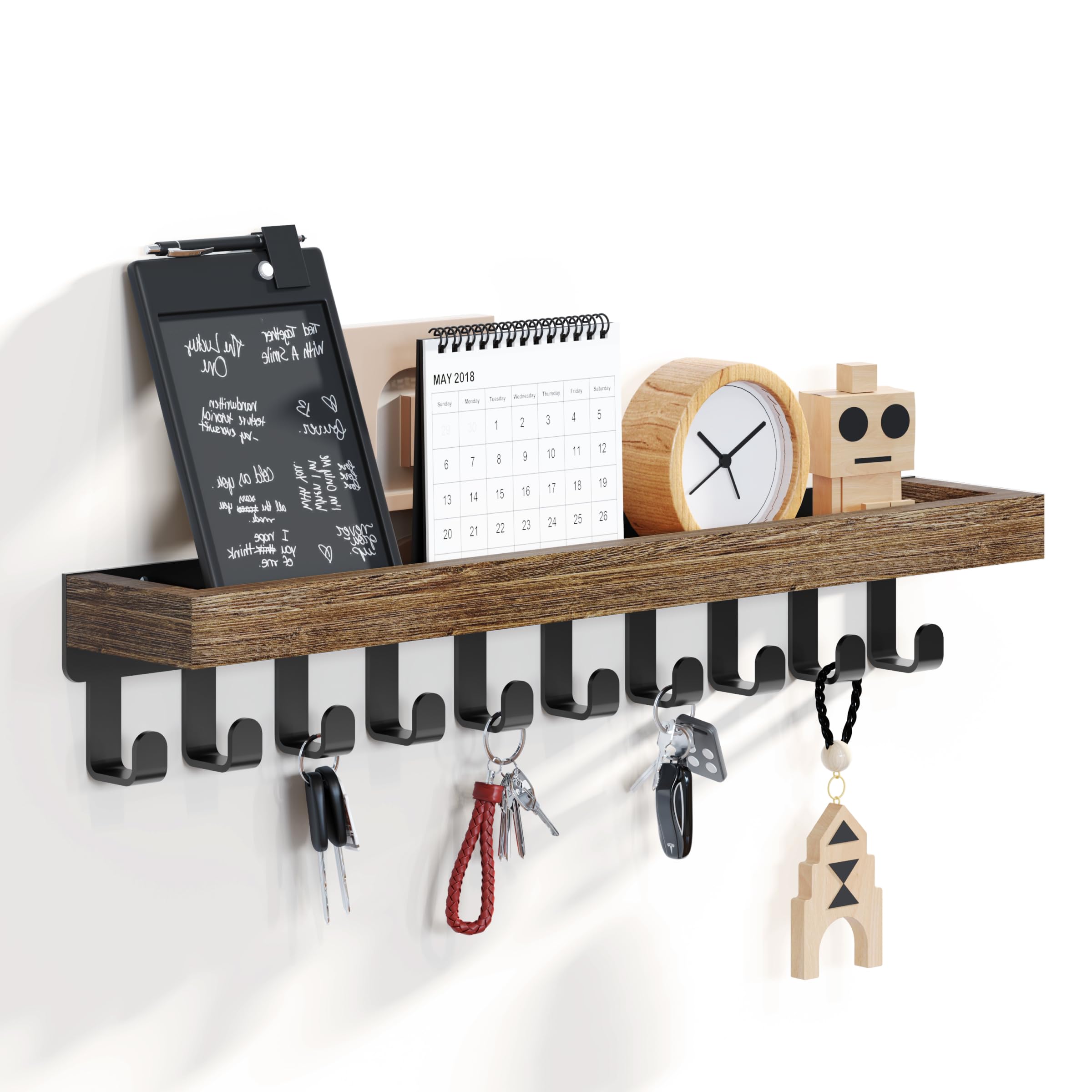 SWTYMIKI Key Holder for Wall - Key Hooks with 10 Hooks, Key Hangers Home Decor Key Rack Mail Organizer, Wall Mounted Key Holder for Hallway, Entryway, Bedroom, Mudroom, Office