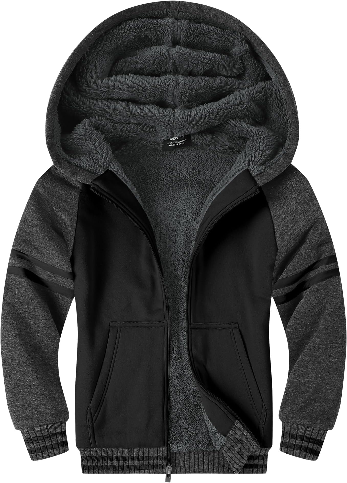 SWISSWELL Hooded Jacket for Boys Full Zip Ultra Soft Sherpa Fleece Hoodie Sweatshirt for Kids School Hooded Outerwear