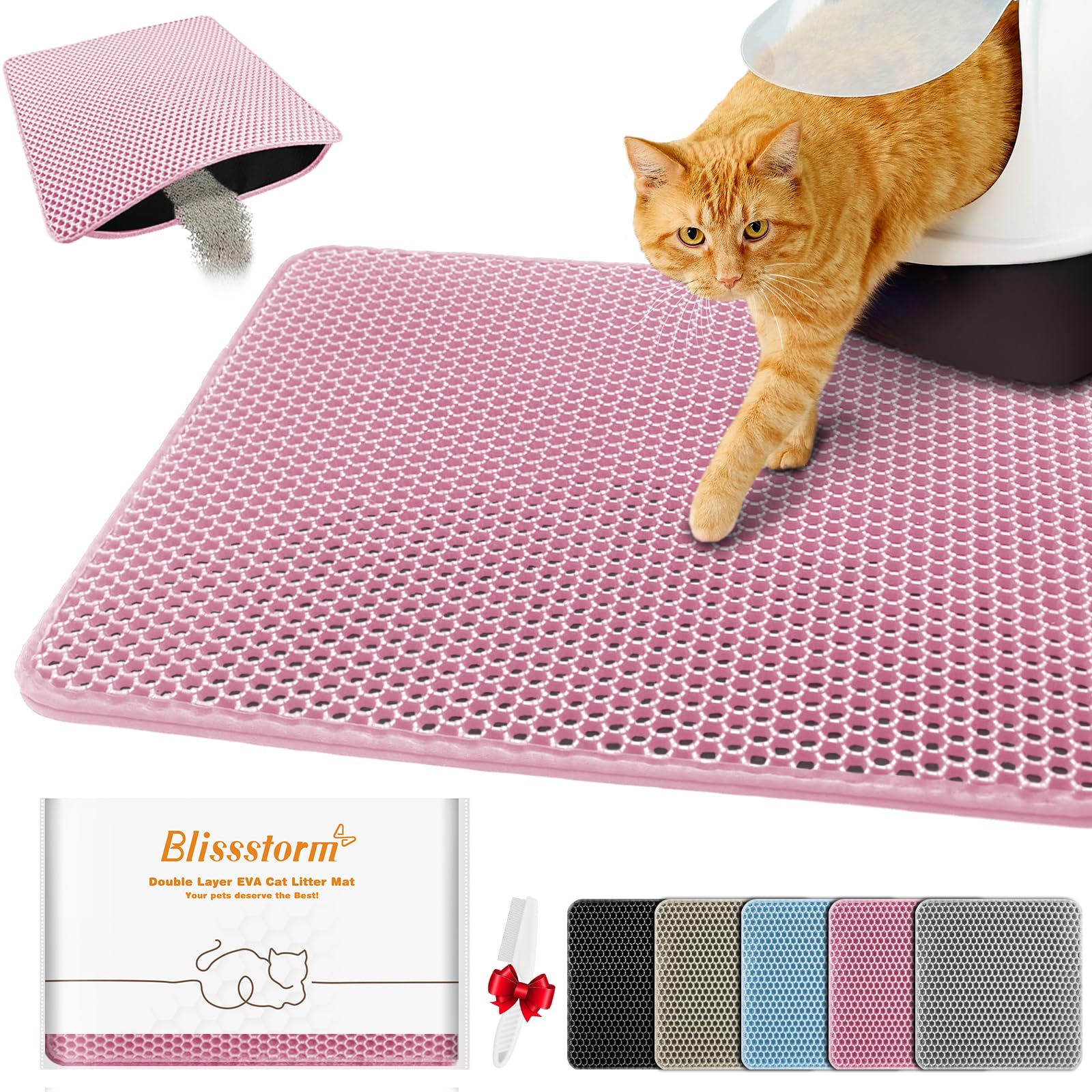Blissstorm Katzenklo Matte 30X30cm,Doppelschicht EVA Katzenstreumatte Wasserundurchlässig - Geruchsneutral mit Anti-Rutsch Katzenmatte Einfache Reinigung katzenklomatte für Alle Katzen