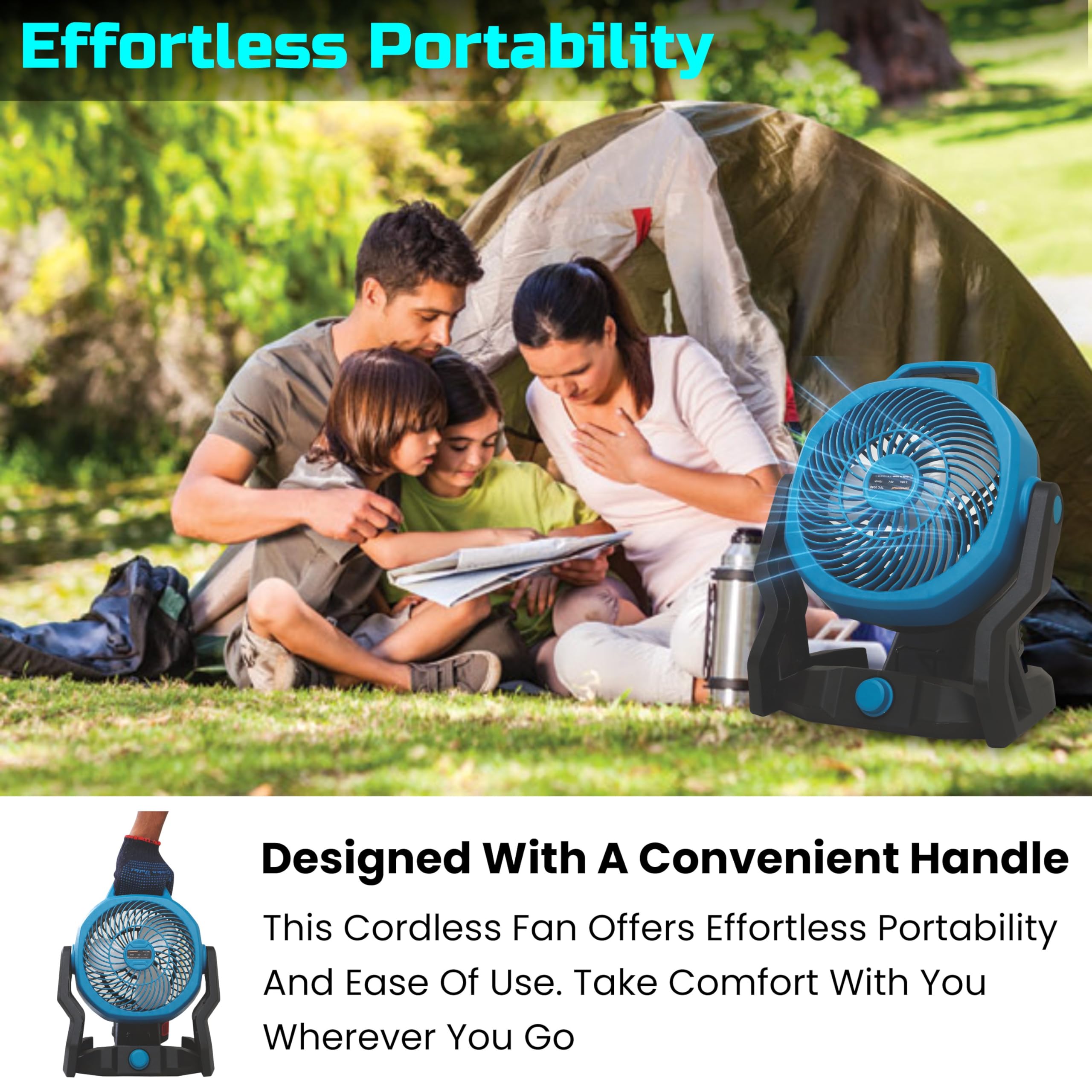 Tomahawk® Cordless Fan TCF0040-20V Lithium-Ion Battery Powered, Adjustable Angle, Lightweight and Compact Design for Indoor & Outdoor Use 1