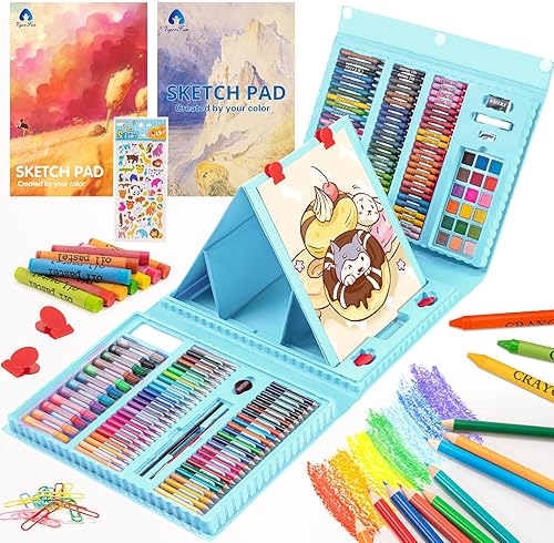 Miniatura 8 de Suministros de arte kit de arte de dibujo de 240 piezas estuche de regalo con caballete triple de doble cara incluye blocs de bocetos pasteles al