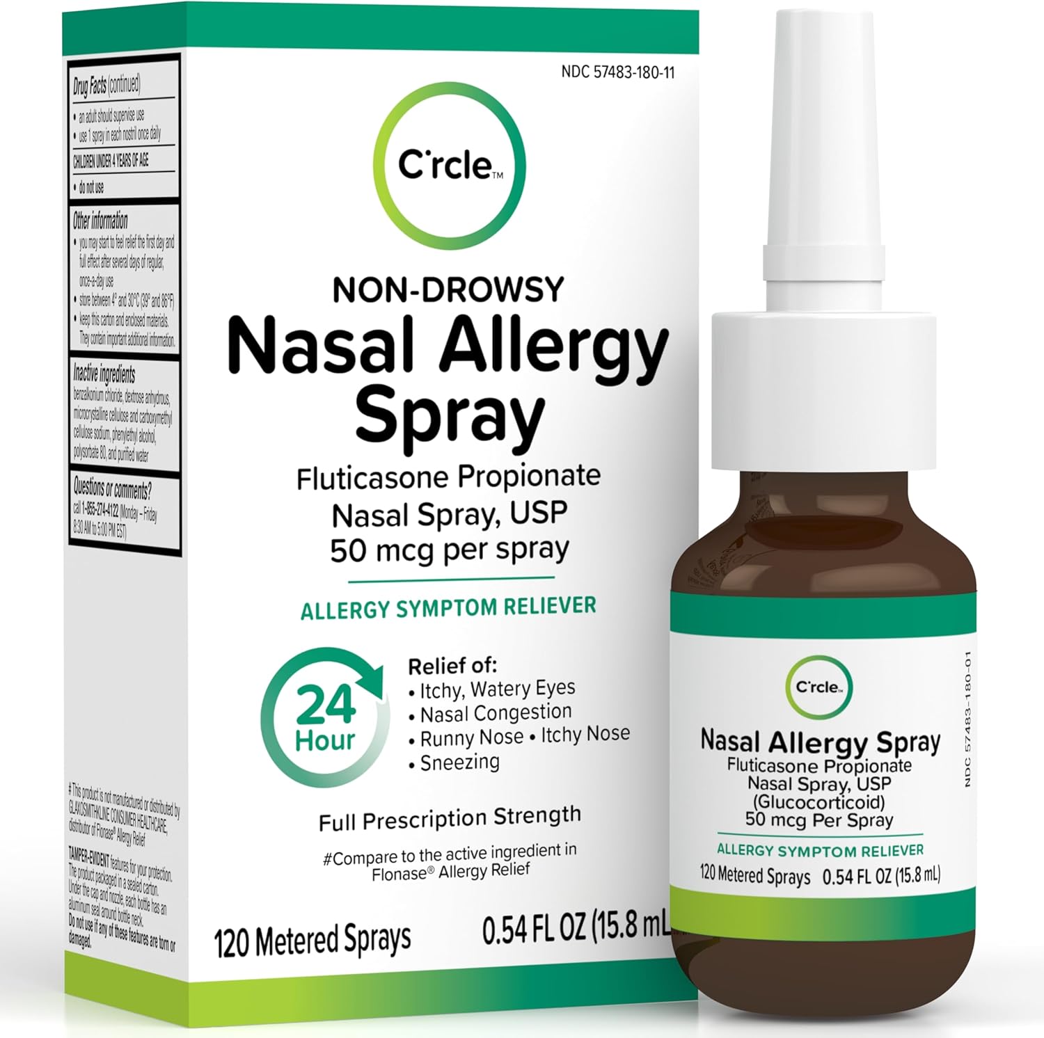 Fluticasone Nasal Spray Allergy Relief - 24 Hour Non Drowsy Allergy Nasal - Nose Spray Relief for Sinus Allergies - Prescription Strength Fluticasone Propionate 50mcg - 1 Month Supply