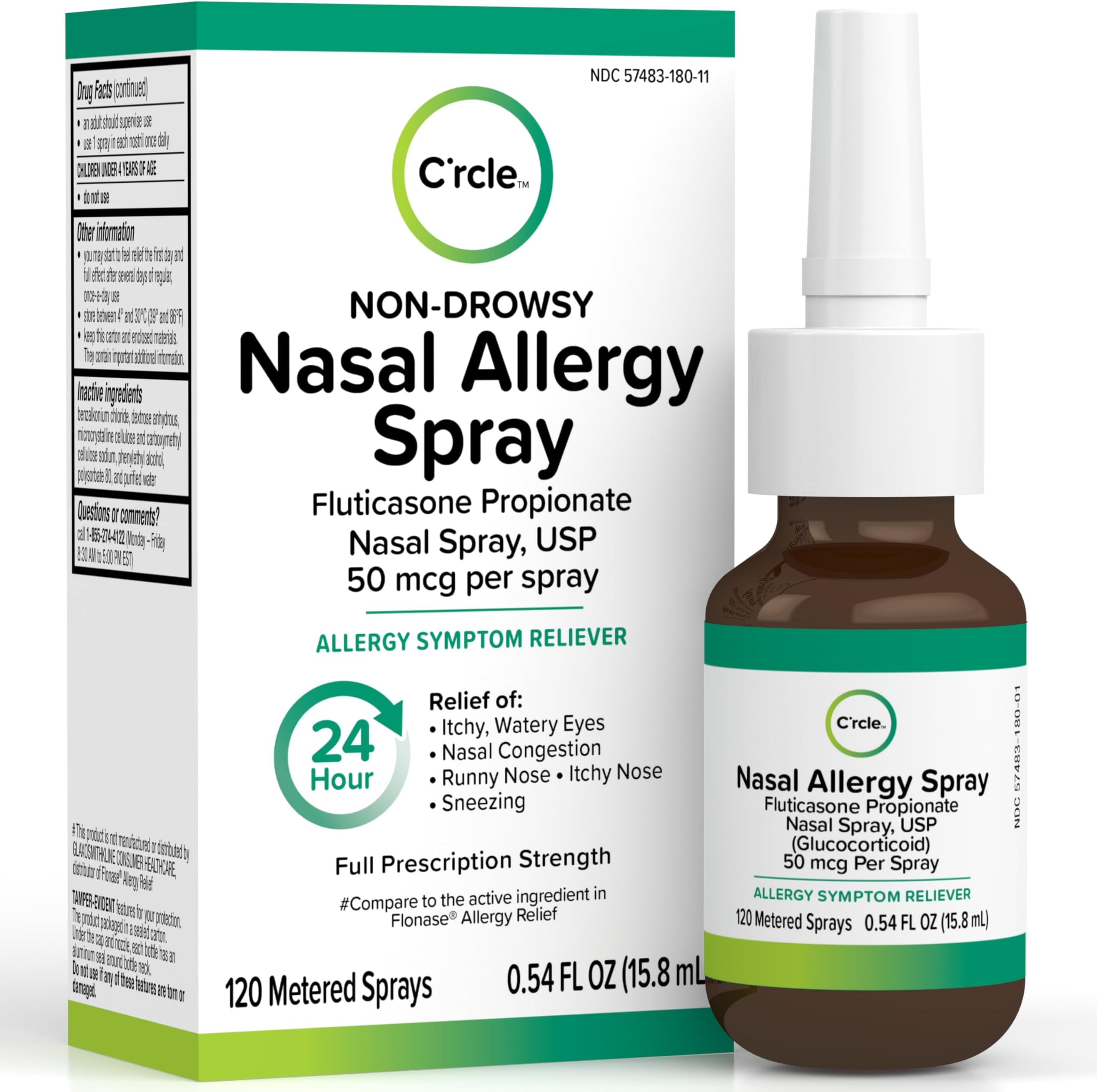 Fluticasone Allergy Nasal Spray Allergy Relief - 24 Hour Non Drowsy - Nose Spray Relief for Sinus Allergies - Prescription Strength Fluticasone Propionate 50mcg - 1 Month Supply