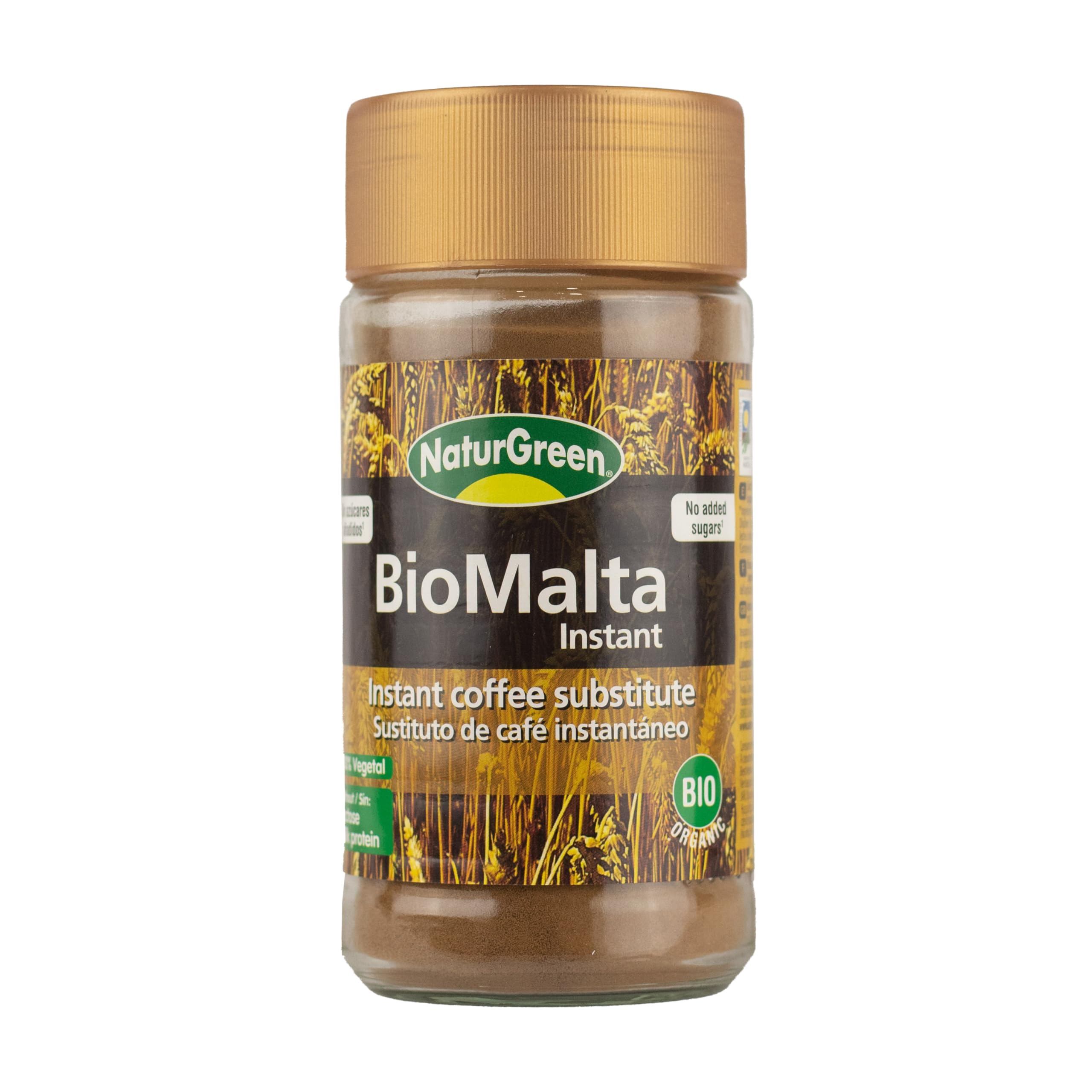 NaturGreen - BioMalta Instantánea Ecológica, Pack 6 x 100 g, Malta Soluble Bio en Polvo, Bebida de Cebada Malteada 100% Vegetal, Alternativa al Café, Sin Cafeína, Sin Lactosa, Sin Azúcar Añadido