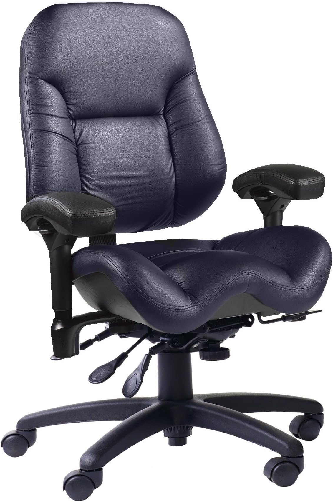 J2502 Indigo Ultraleather High Back Thoracic Support Task Ergonomic Chair with Arms, 22" Length x 21.50" Width Backrest, 23" Width Seat, Grade 4