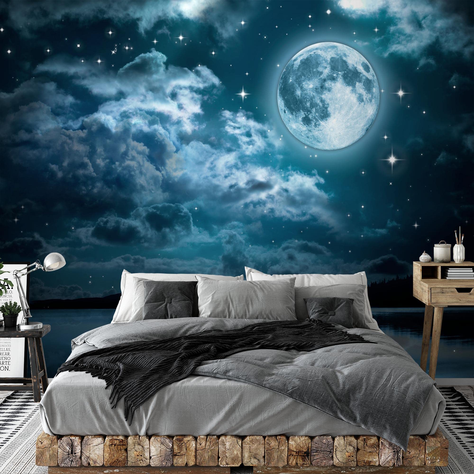 Runa Art Carta da parati fotografica 396 x 280 cm Luna piena Notte | Vello Decorazione Murale Soggiorno Camera Da Letto | Manifattura tedesca | turchese 9116012b