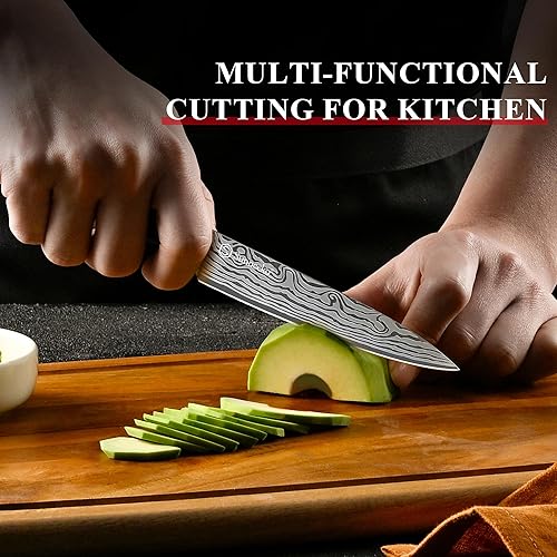 Miniatura 4 de Sunnecko Cuchillo de cocina de 5 pulgadas, cuchillo de cocina pequeño multiusos, cuchillo de pelar de acero inoxidable de alto carbono para cortar