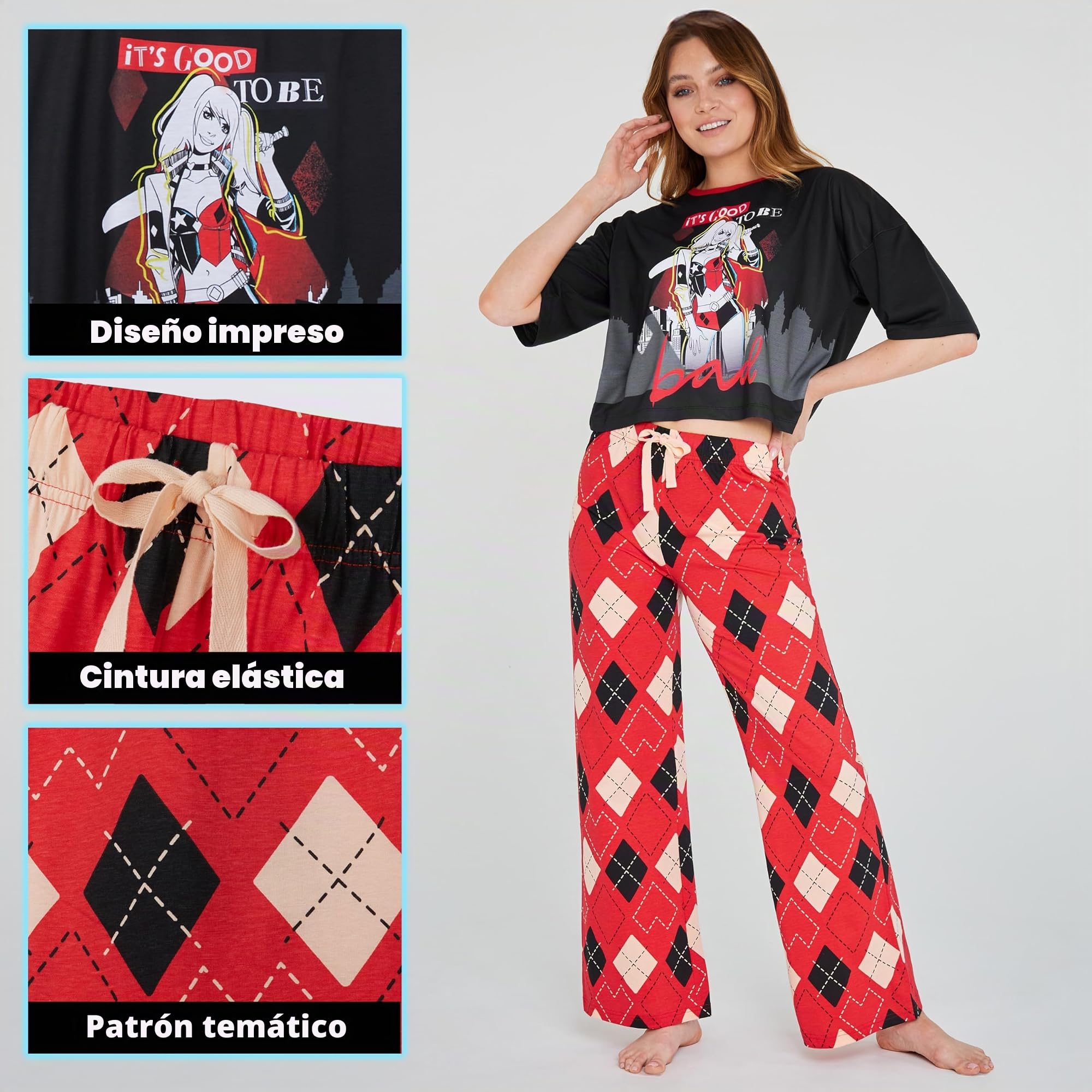 DC Comics Harley Quinn Pijama Largo de 2 Piezas para Mujeres - Regalo