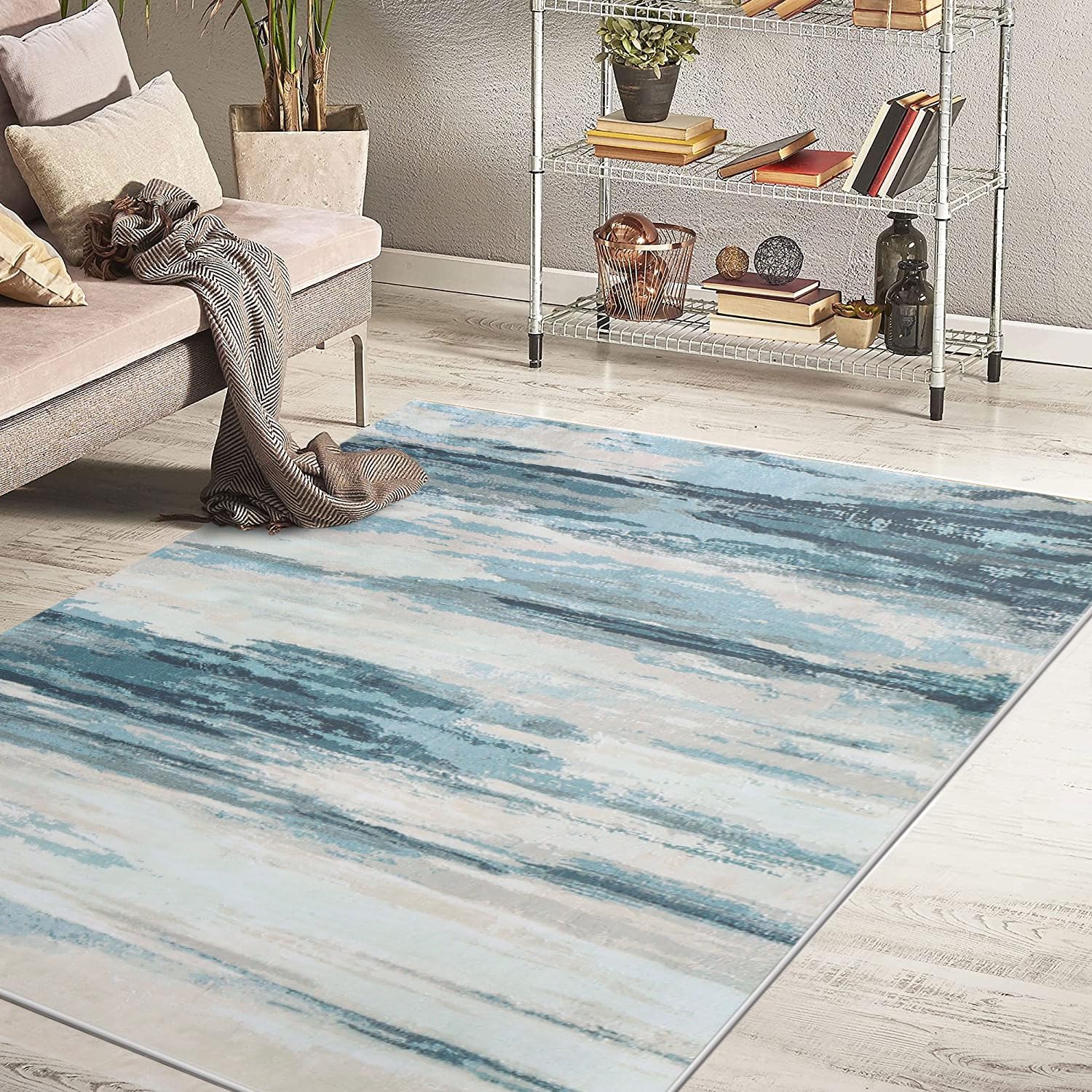Tinyboy-hbq Rugs Living Room 80x120cm, Modern Soft Rug Bedroom Non Slip Short Pile Blue Large Abstract Area Rugs Carpet Home Decor