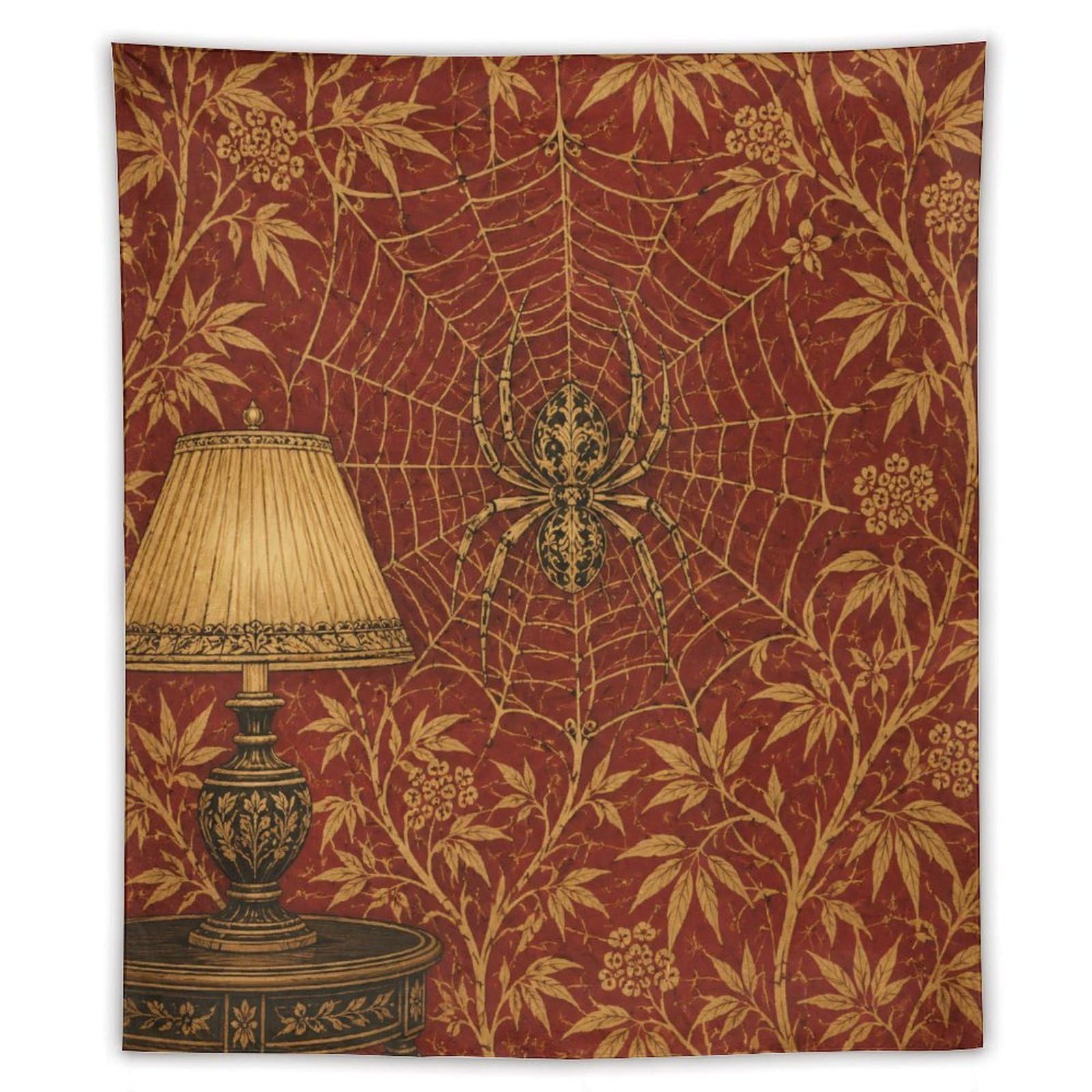 H3B8U2Y5 Spiderweb Lamp Room Wall Tapestry, Fantasy Illustration, Bed