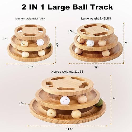 Miniatura 2 de Cat Ball Track Toy with Puzzle Top, Wooden Cat Toys for Indoor Cats with Spinning Balls, Interactive Large Cat Ball Tower for Kitten Kitty Exercise