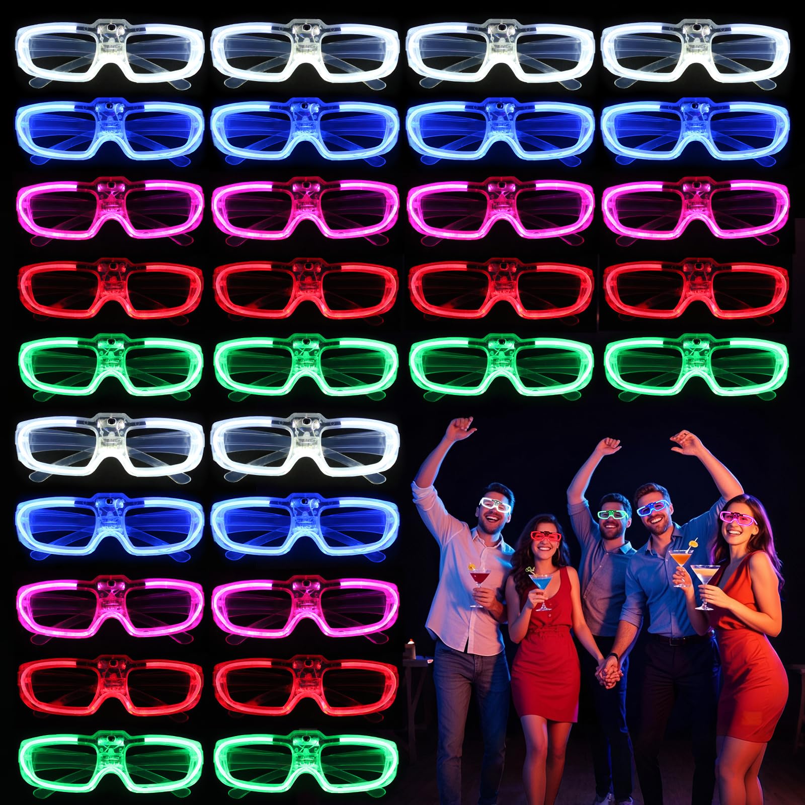 70 Packs LED Glasses 5 neon color 3 Light Modes Glow Sticks Light Up Glasses,Glow In The Dark Party Supplies Favors for Kids Adults Flashing toy fit Valentine's Day Easter Christmas Halloween Birthday