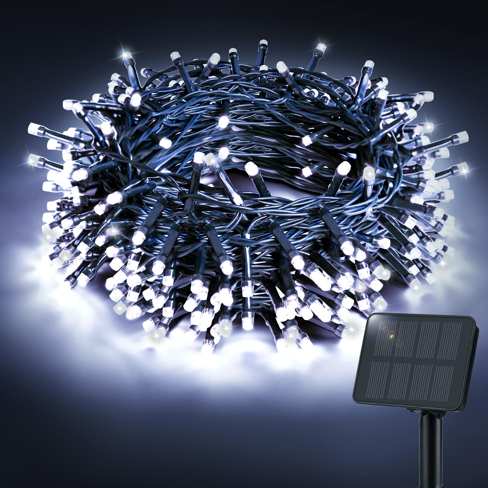 Etopgo Solar Lichterkette Aussen 12M 120LED Lichterkette Außen Solar Wetterfest 8 Modi IP65 Wasserdicht Solarlichterkette Außen Outdoor für Garten, Balkon, Hof Innen/Außen Dekorationen（Kaltweiß）