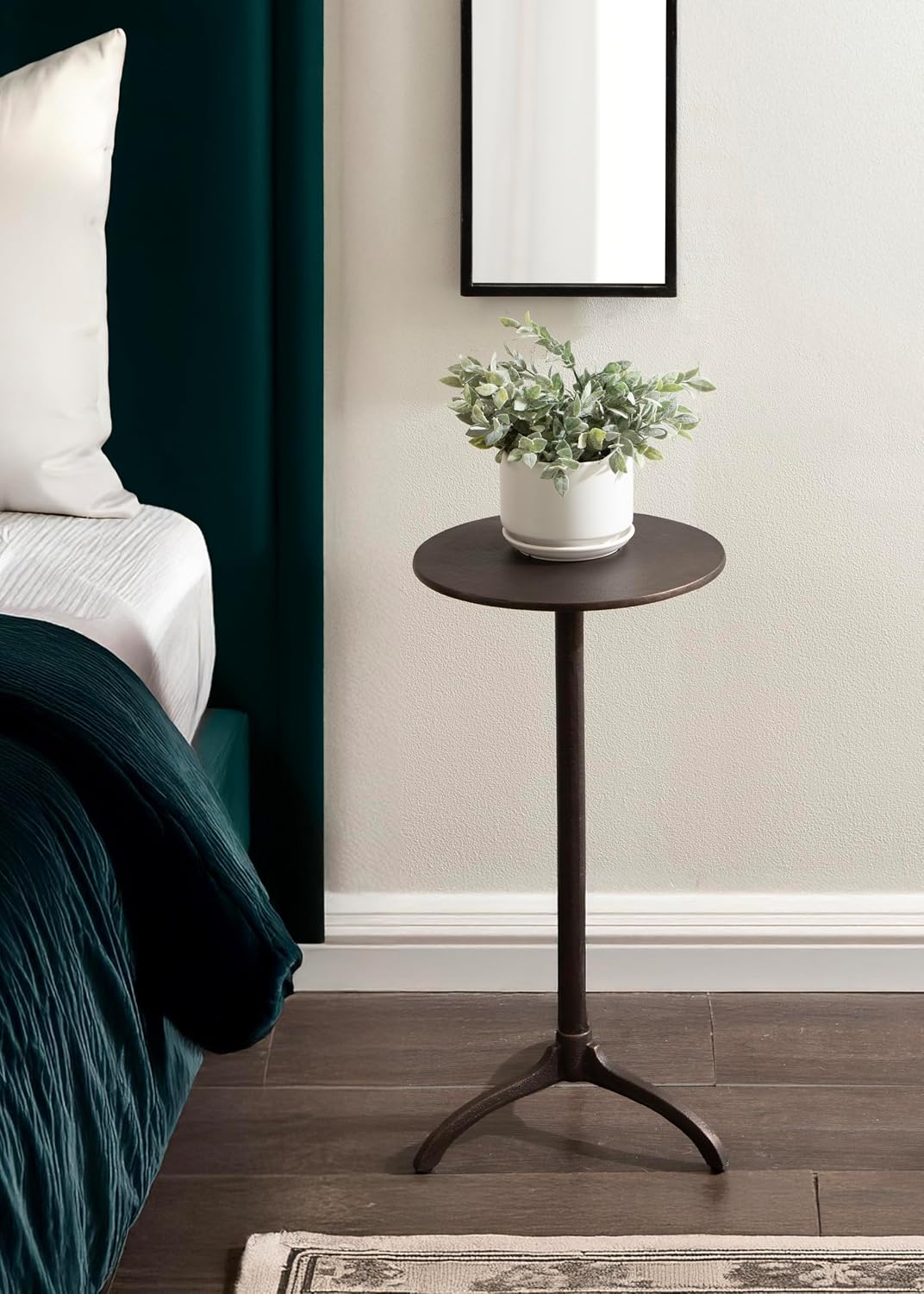 Kate and Laurel Henshall Mid-Century Metal Round Side Table, 12 x 12 x 24, Bronze, Sand Cast Aluminum Sculptural Indoor Plant Stand with Tripod Base for Use as End Table or Bedroom Nightstand