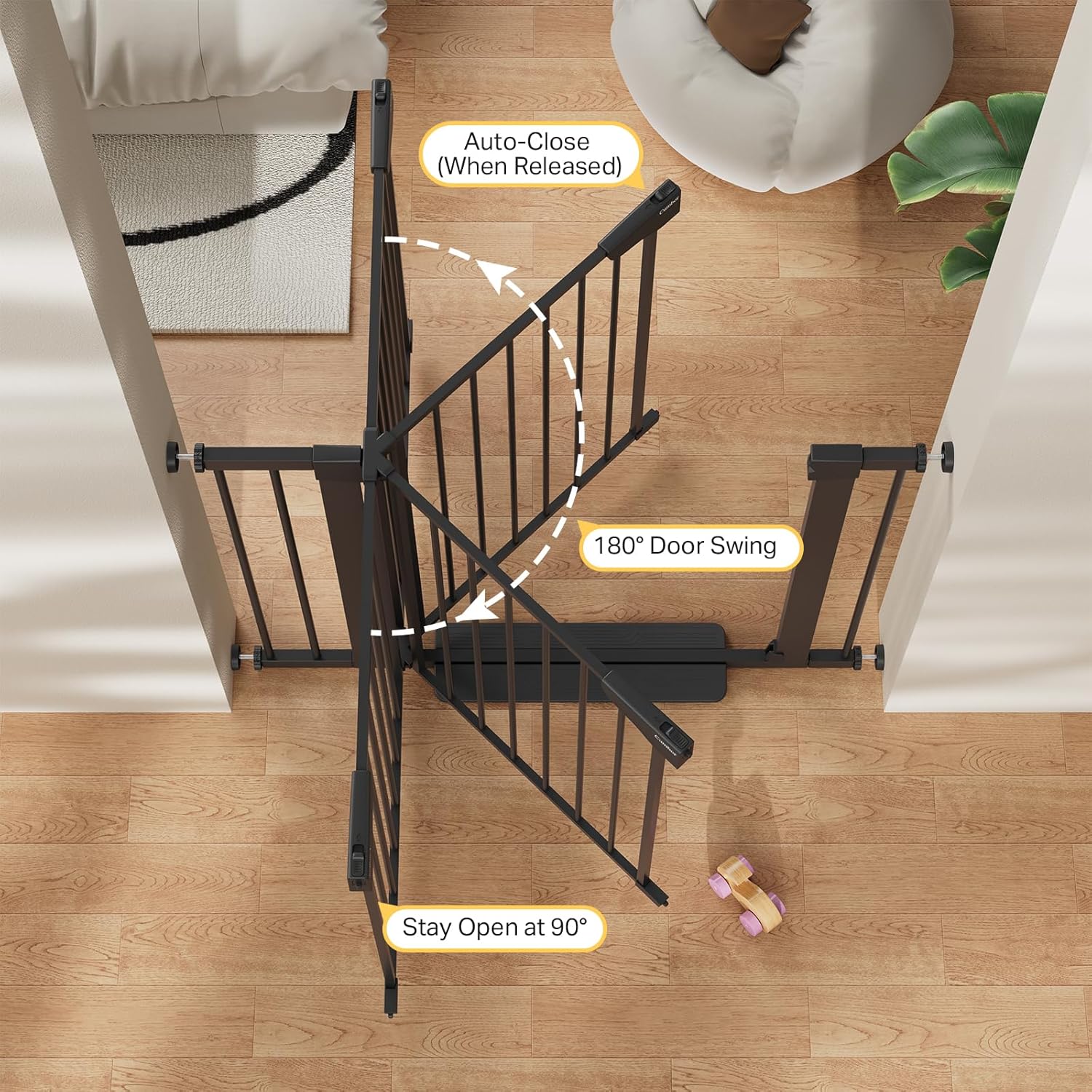 Cumbor 29.7-40.6 Baby Gate for Stairs, Mom's Choice Awards Winner-Dog Gate for Doorways, Pressure Mounted Auto-Close Pet Gates for Dogs Indoor, Safety Child Gate with Easy Walk Thru Door, Black