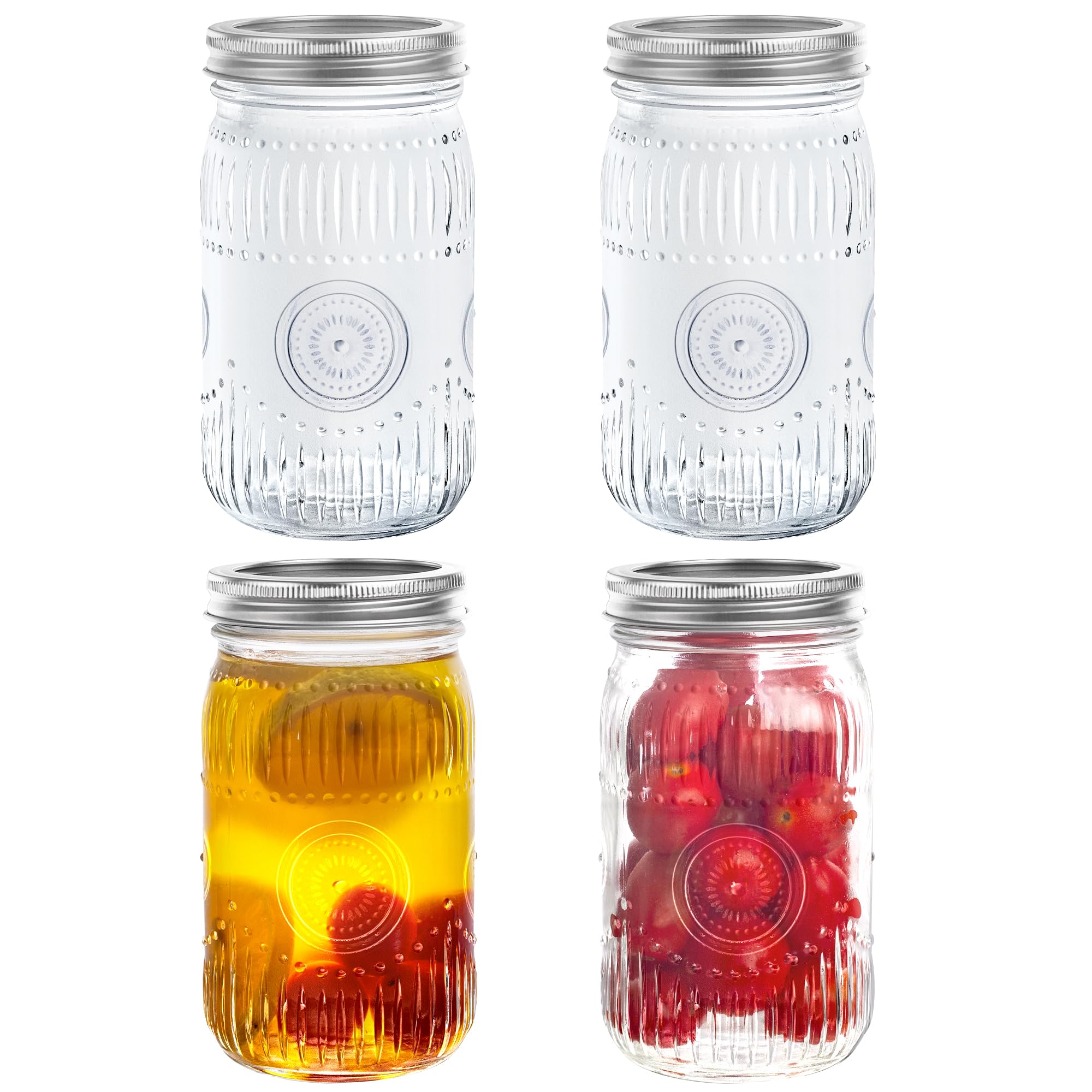 Amzcku 32oz vintage Mason Jars with Lids, Wide Mouth Quart Canning Jar, Safe For Storage, Canning, Pickling, Preserving, Fermenting, DIY Crafts & Decor 4 Pack