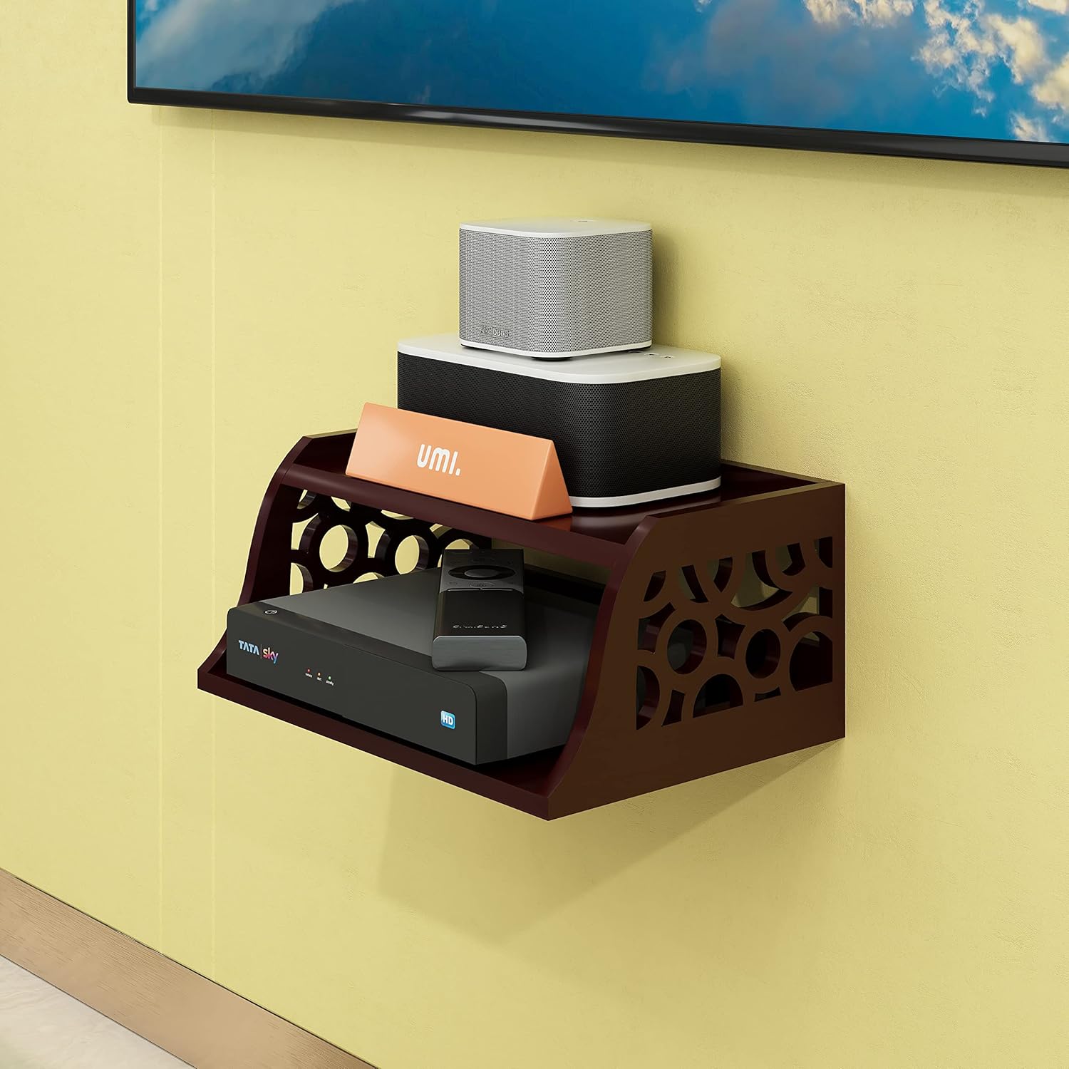 Amazon Brand Umi Wooden Set Top Box Wall Shelf for Setup Box WiFi Router AC Remote Stand