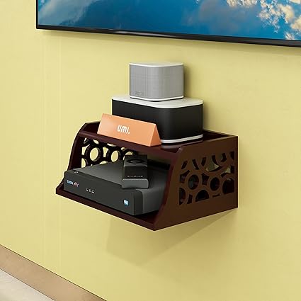Amazon Brand - Umi Wooden Set Top Box Wall Shelf for Setup Box WiFi Router | AC Remote Stand Wall Mounted Shelves (Brown)