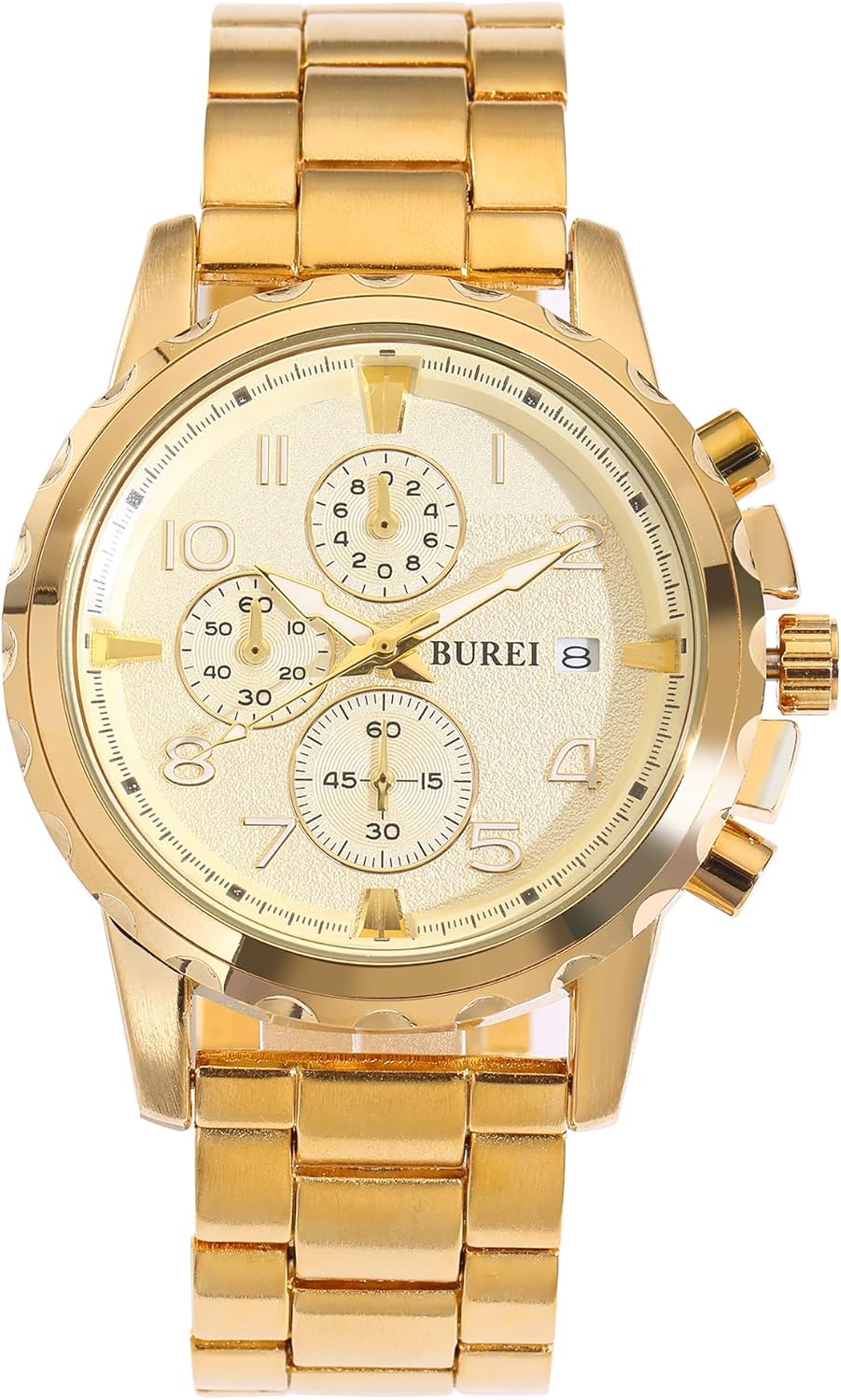 BUREI Men’s Luxury Chronograph Watch, Gold Stainless Steel