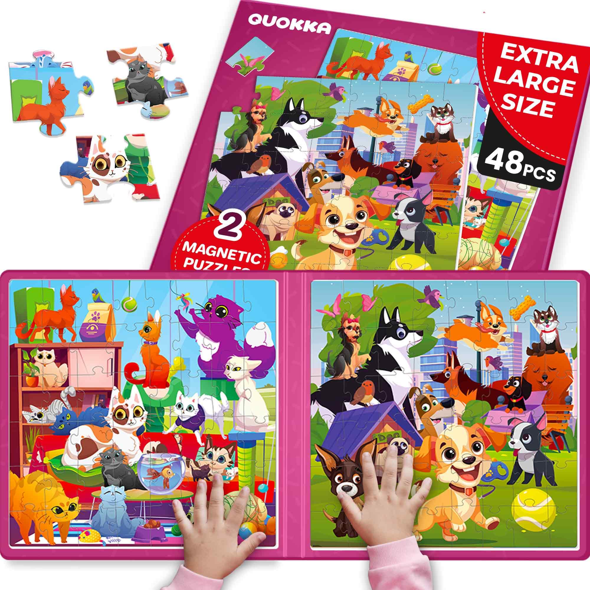Magnetic Puzzles for Kids Ages 3-5 - 2x48 Pieces Travel Games 2-4