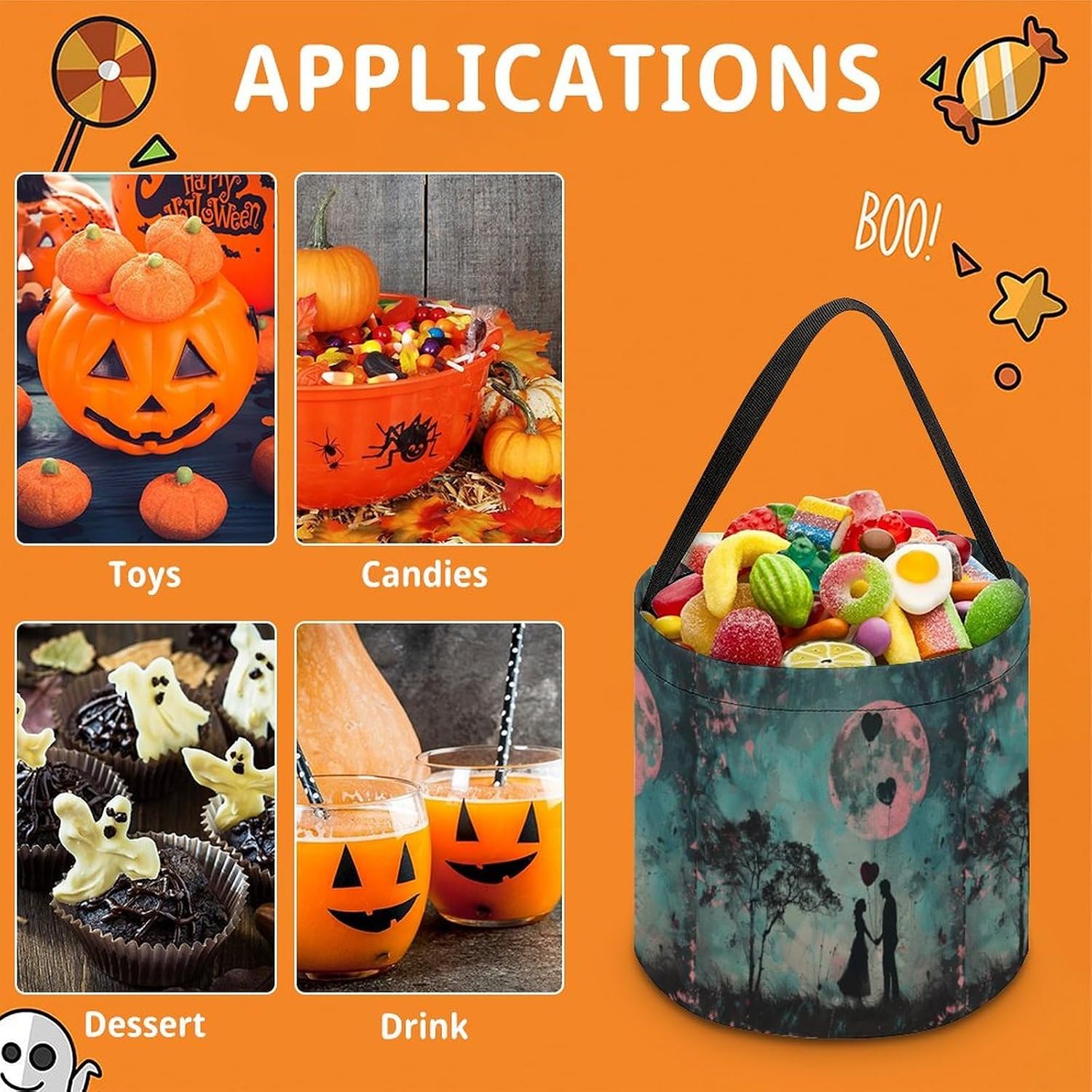 Reusable Balloon Halloween Candy Basket with Handle image 3