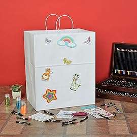 Prime Line Packaging White Gift Bags, Kraft Paper Bags Large with Handles for Small Business, Boutiques, Merchandise, Party Favors, Bulk, 14x10x16.5, 50 Pack