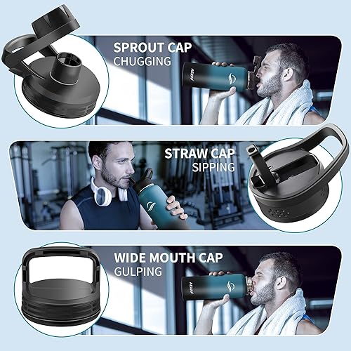 Miniatura 3 de AEXPF Botellas de agua aisladas de 40 onzas, botellas de agua deportivas al vacío de acero inoxidable con 3 tapas, termo de metal duradero a prueba