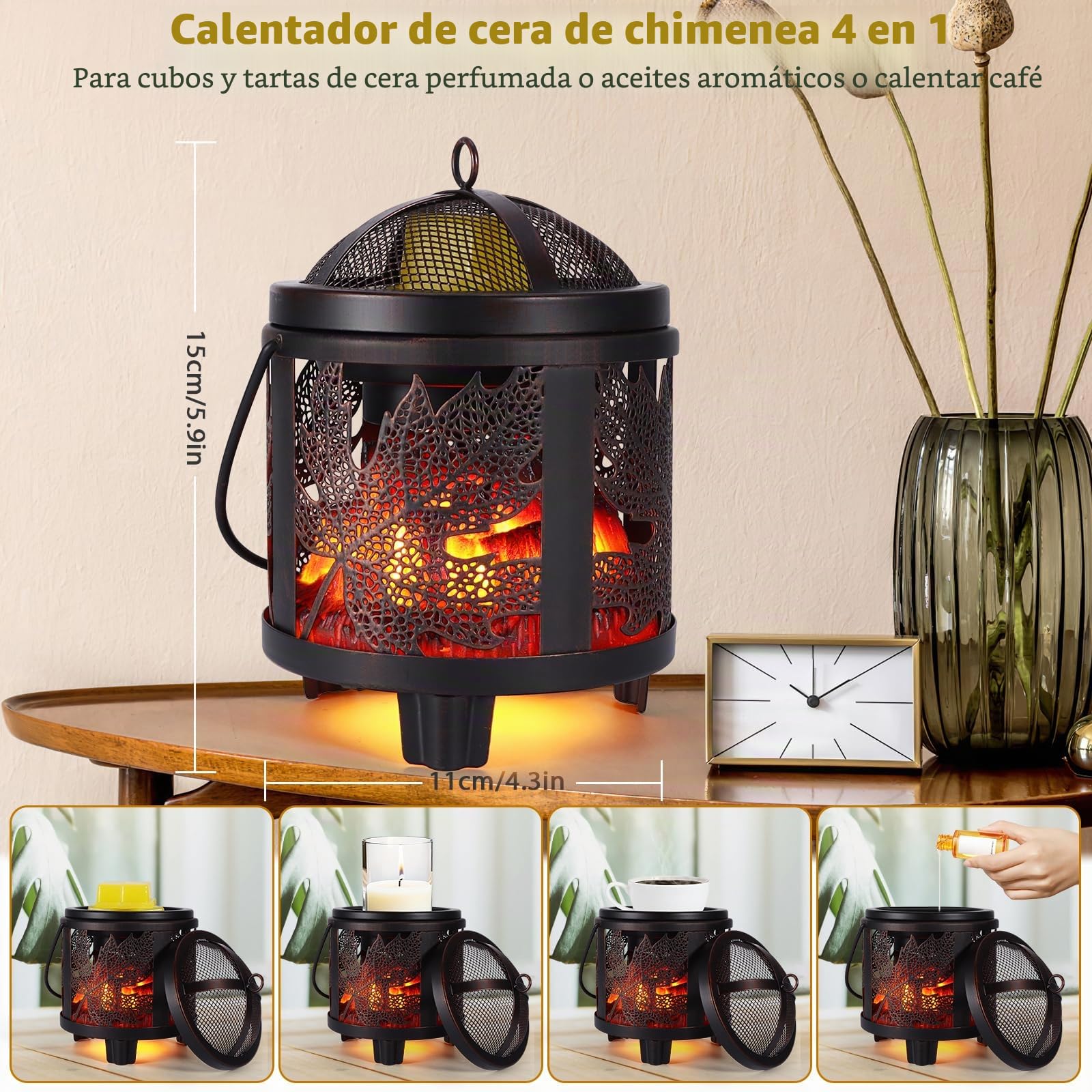 Lámpara de Fragancia eléctrica,Quemador eléctrico 4 en 1 para Cera aromática,Vela y Aceite aromático, Patrón de hoja de arce Lámpara de Aroma eléctrico para Regalos y Decoraciones de Oficina doméstica