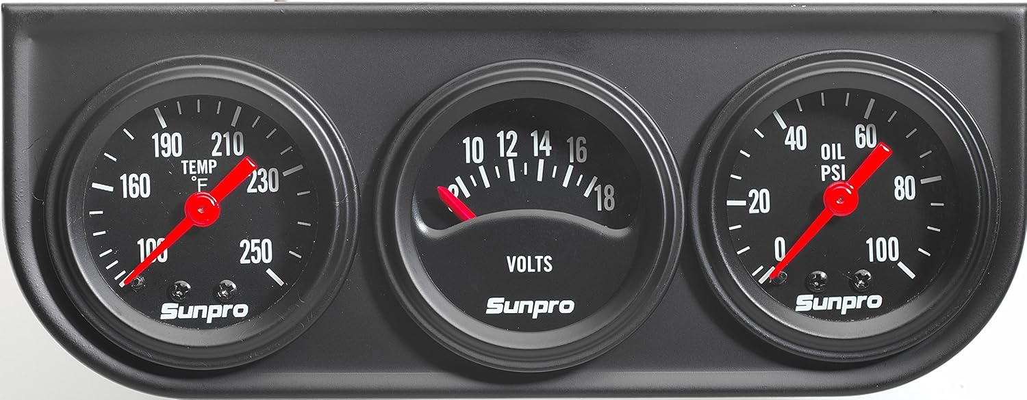 Sunpro CP8090 Mini Triple Gauge Kit Black Dial, Gauge Sets Amazon