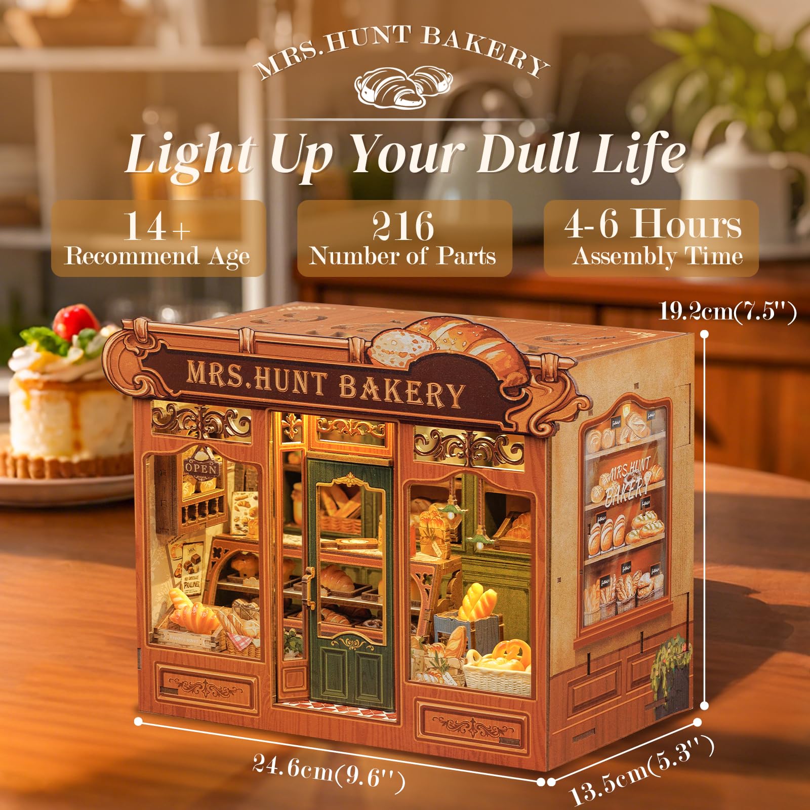 Cutefun DIY Case delle bambole Book Nook Model Kit, Reggilibri Scaffale Inserto Decorazione con Luce LED,Kit di Costruzione di Modellini in Legno per (MRS.HUNT BAKERY)