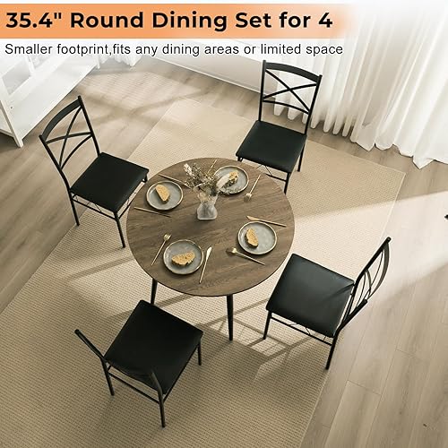 Miniatura 2 de VINGLI Juego de mesa de comedor redonda pequeña de 35.4 pulgadas para 4, mesa de comedor de cocina moderna con sillas tapizadas para el comedor del