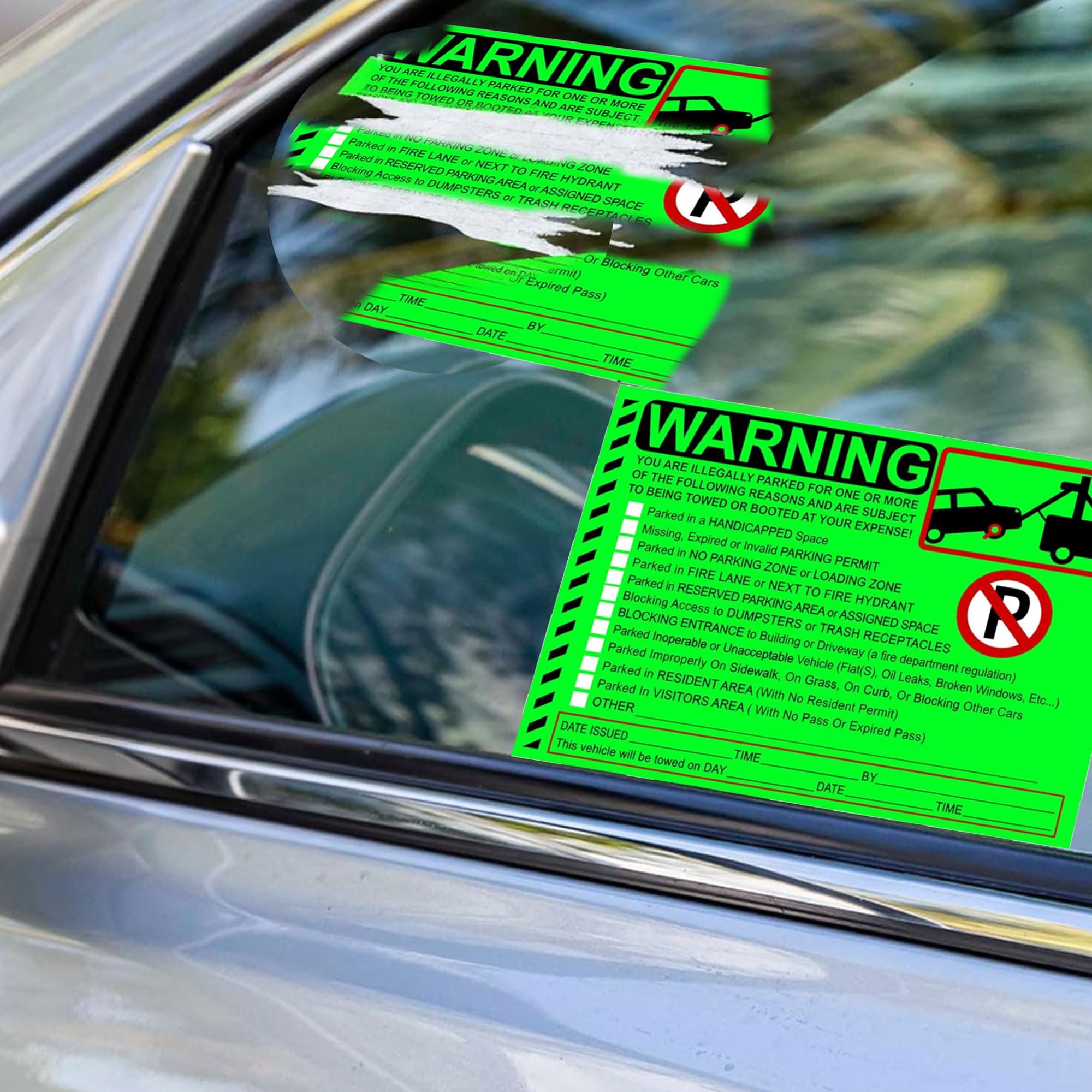 Naklejki na naruszenie parkowania zawiadomienie naruszenie parkowania naklejki holownicze do pojazdu samochodowego 50 szt. prywatny parking naklejki ostrzegawcze samoprzylepne okno samochodu fluorescencyjne etykiety 5,5 x 7,12,5 cm