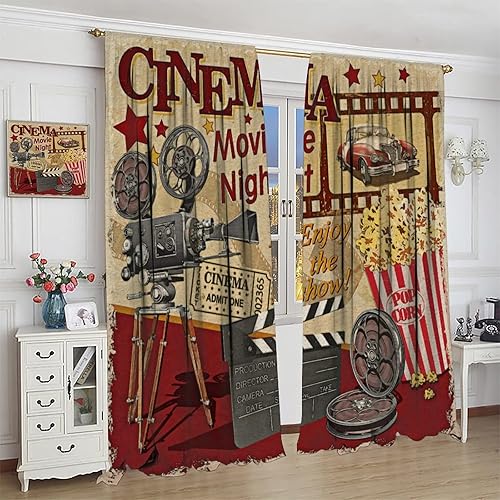 Miniatura 207 de Cortinas opacas para cine en casa, diseño retro moderno, tiras de película de palomitas de maíz para cámara de película, bolsillo para barra,