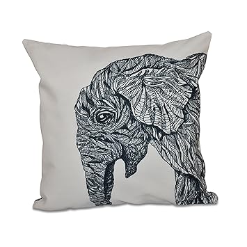 GlobalNiche PAN167IV3BK1-16 El Elefante Animal Print Pillow,Black,Ivory, Black