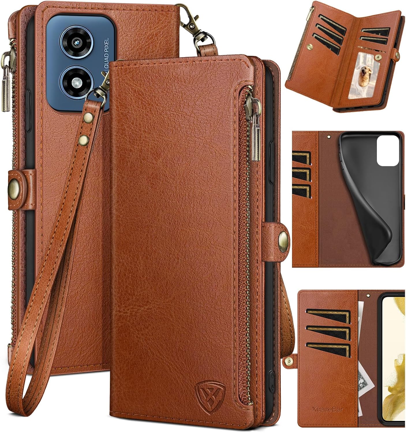 XcaseBar for Moto G 5G 2024/G Play 2024 Wallet case with Zipper Credit Card Holder【RFID Blocking】,Flip Folio Book PU Leather Phone Shockproof Cover Women Men for Moto G Play 2024 case Wine Red