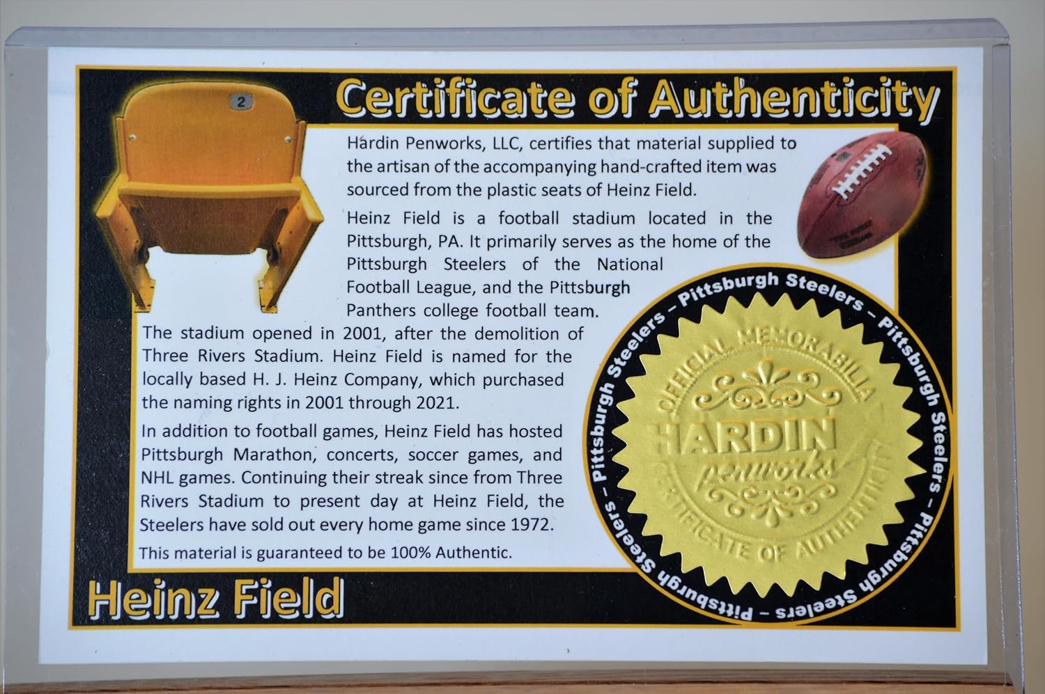 Twist Pen Made From The Plastic Seats of The Steelers H. Field,