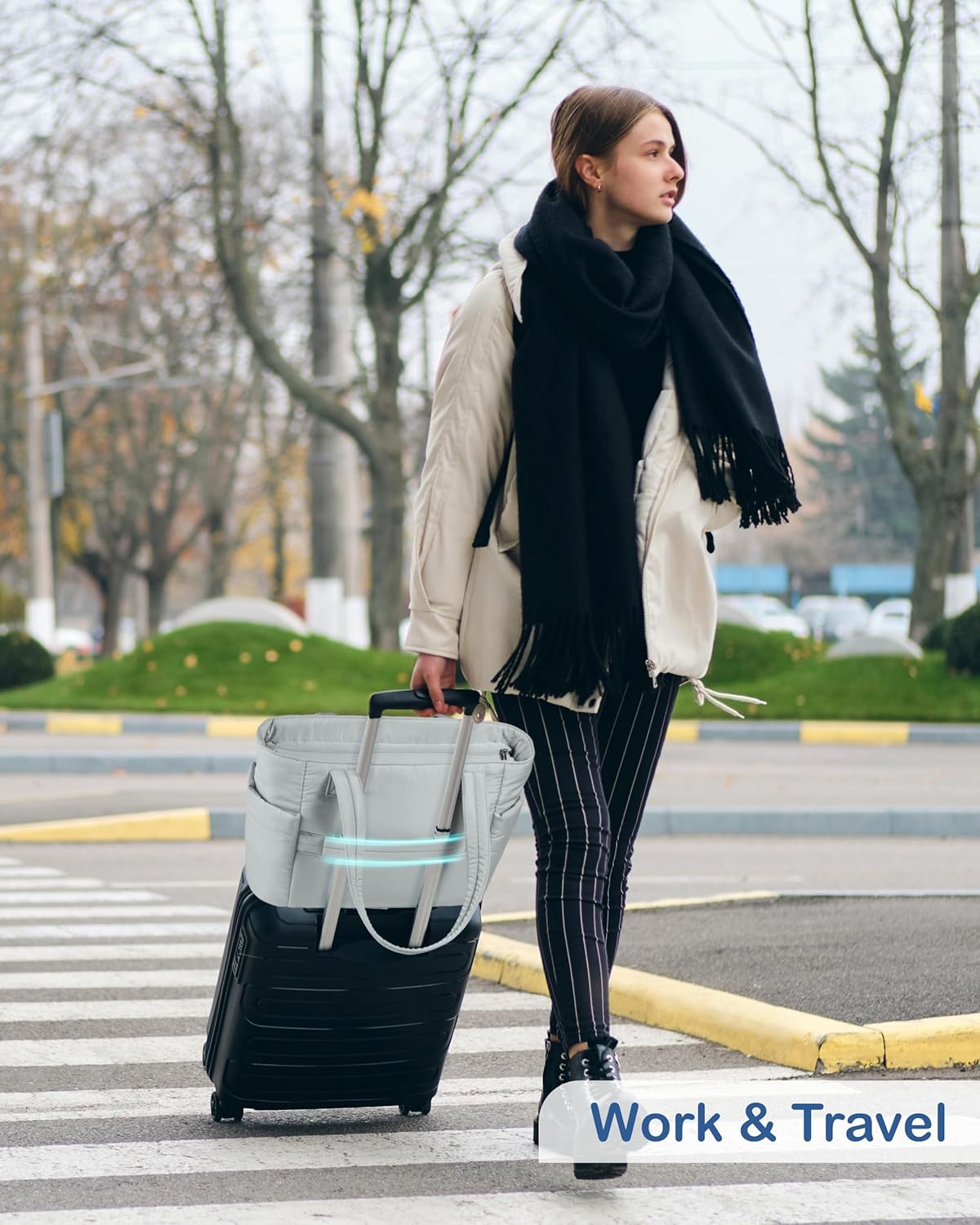 TOPDesign Puffy Tote Bag for Women with Cup Holder & Laptop Compartment & Cosmetic Bag & Trolley Sleeve for Work, Travel - Image 2