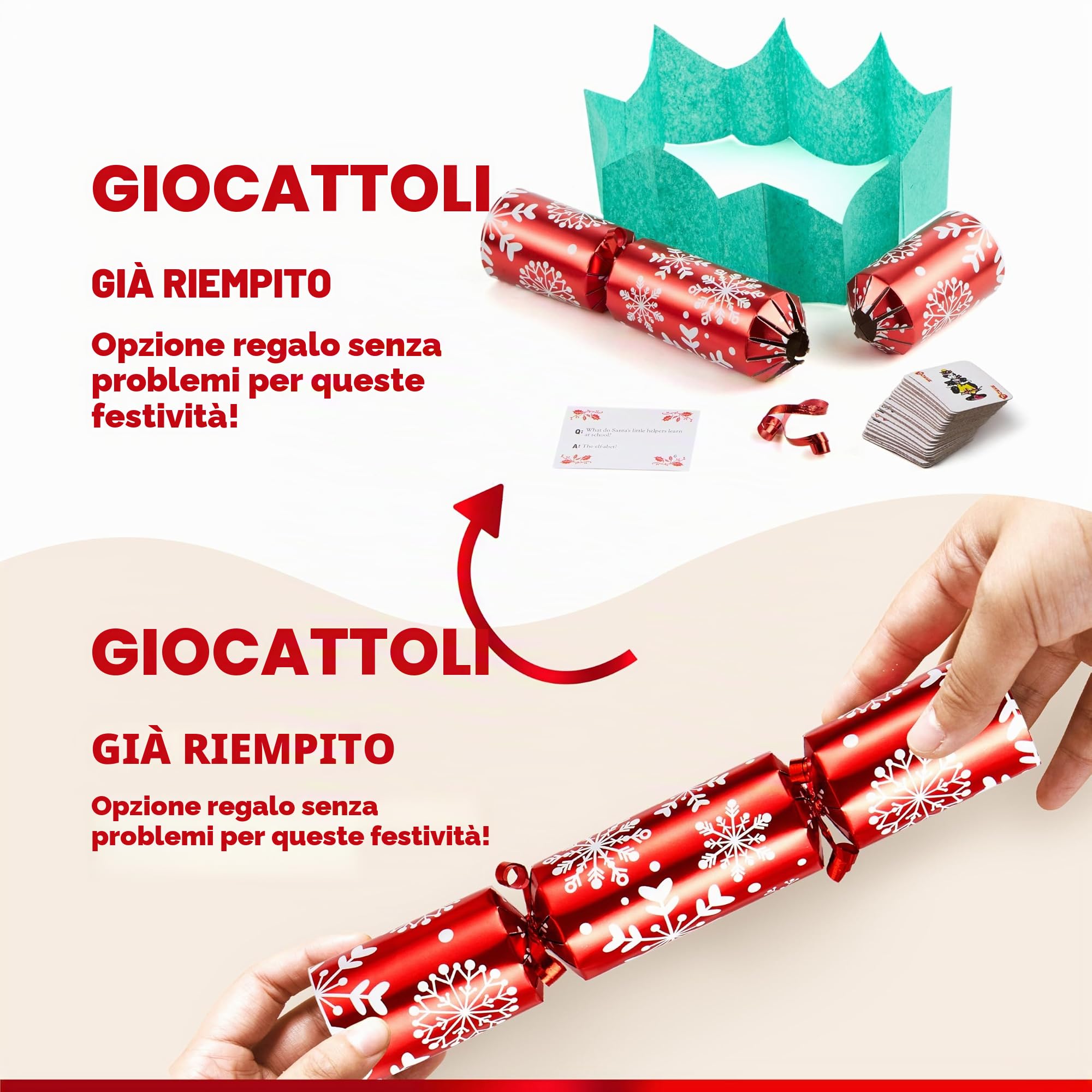 JOYIN Bomboniera natalizia da 25,4 cm, confezione da 10, con fiocco di neve rosso e bianco, con cappello da festa, scherzo e piccolo regalo all'interno, per regali di Natale, festività stagionali e