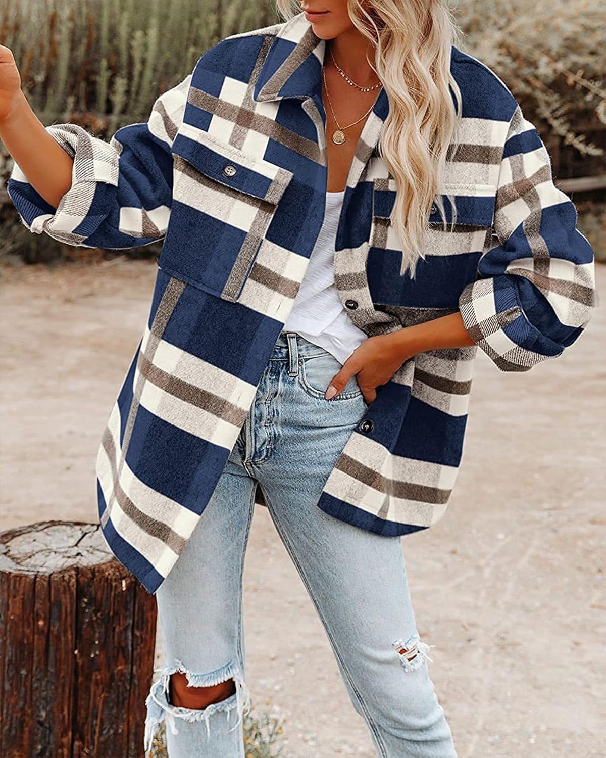 Blansdi Womens Flannel Shacket Plaid Button Down Long Sleeve Shirts Jacket Coats Fall Outfits Fashion Clothes 2025 - Image 2