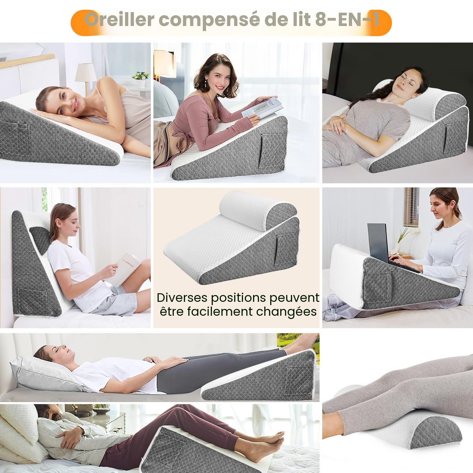 Coussin incliné pour lit Oreiller Triangle pour l'apnée du Sommeil,Coussin de Lecture en Mousse à Mémoire de Forme,Coussin Triangulaire Multifonction pour Reflux Acide l'élévation des Jambes