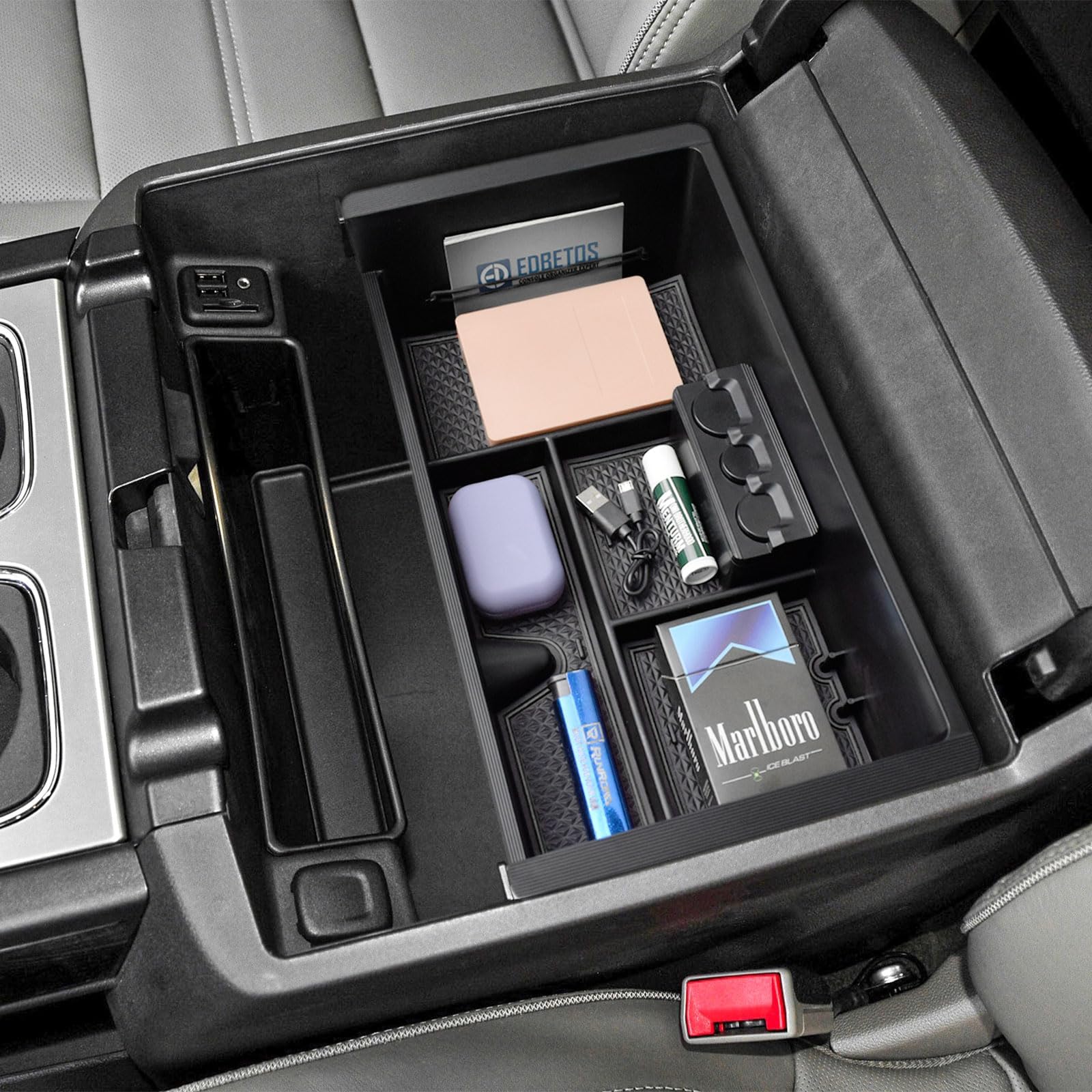 EDBETOS Center Console Organizer Tray Compatible with GMC Sierra 1500 Accessories/Silverado 1500 2014-2018 / Silverado 2500/3500 HD 15-19 /Suburban/Tahoe/Yukon 15-20 Armrest Storage Box (Black Trim)