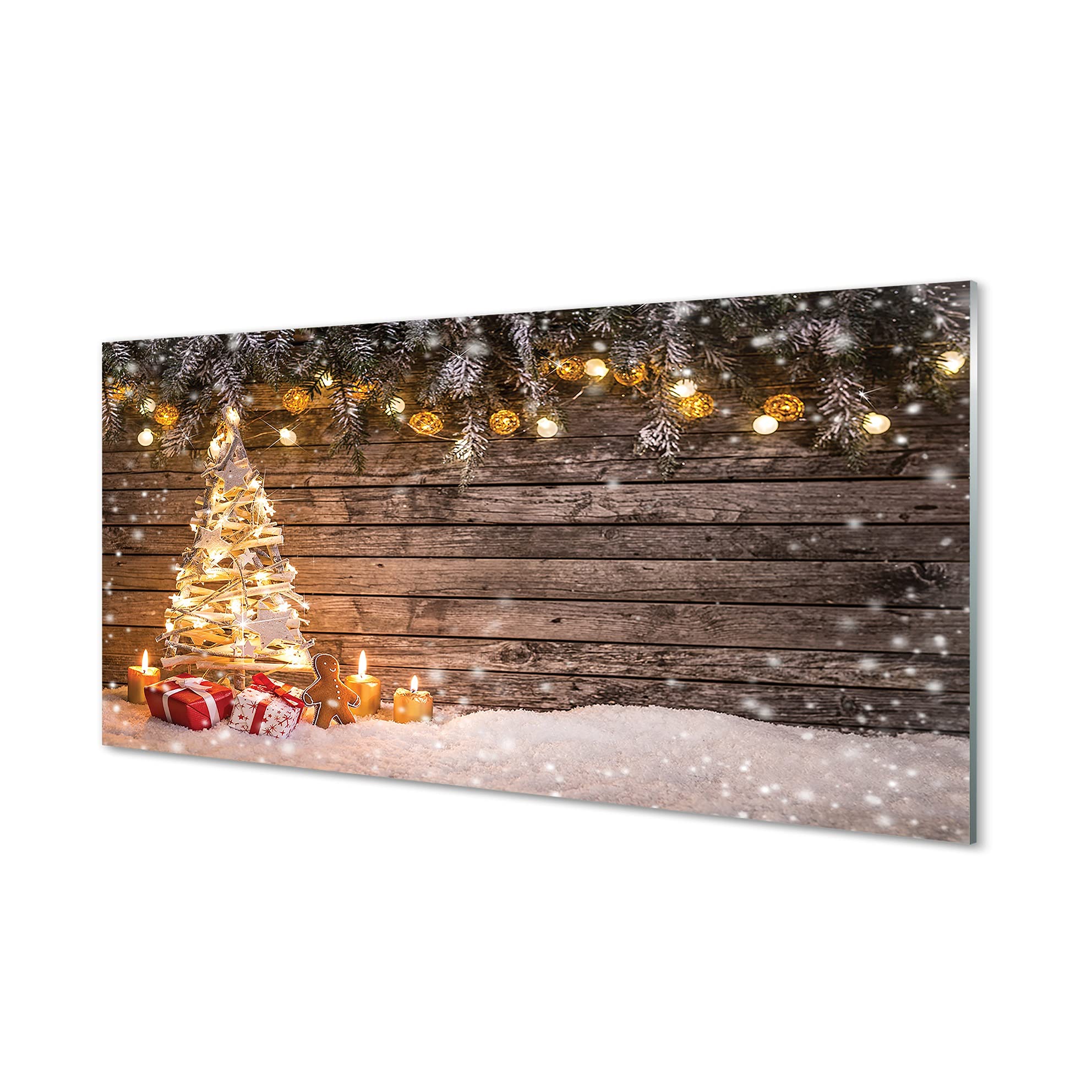 Décoration Murale Sapin de Noël Tulup - Impression sur Verre Neige 120x60cm
