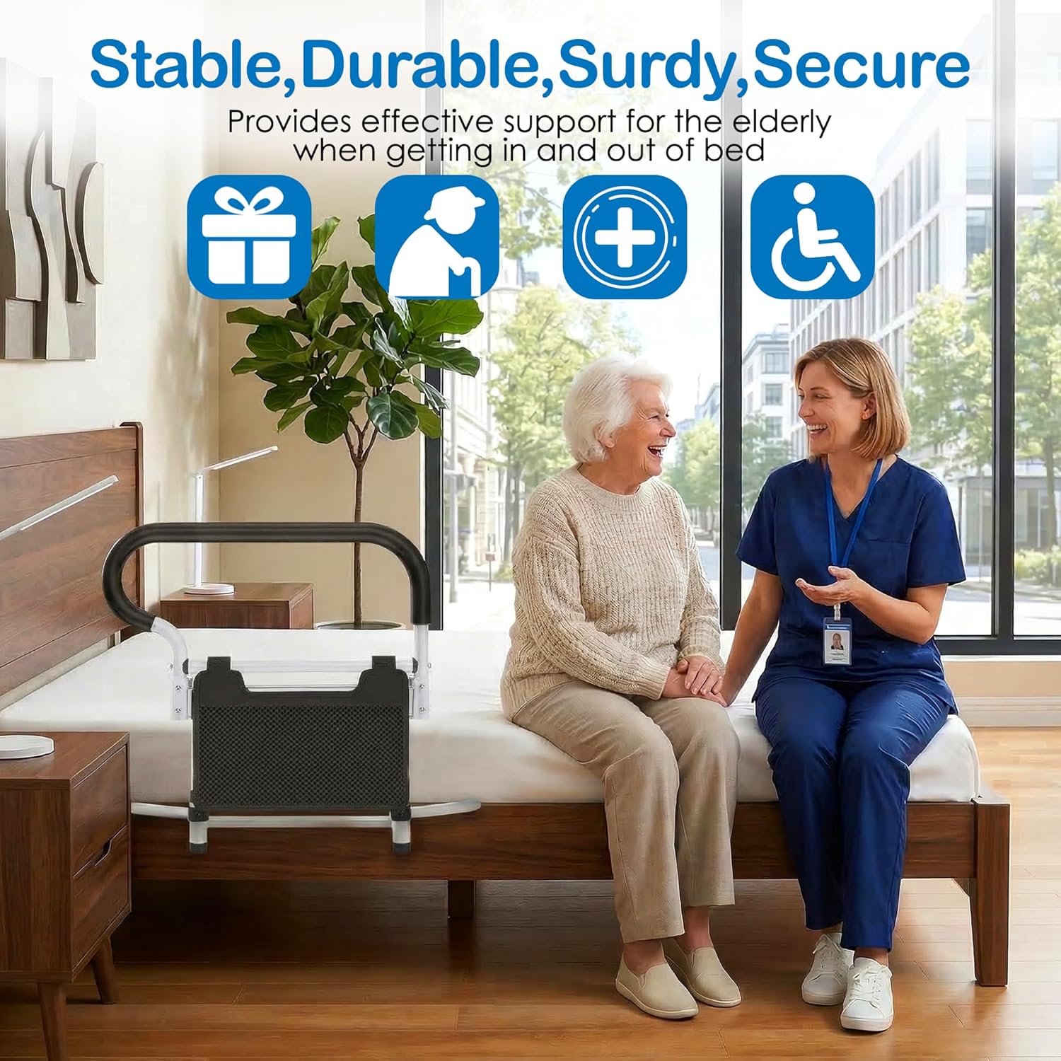 Bed Rails for Elderly Adults Safety, Foldable Bed Assist Rails for Seniors with Storage Pocket,Adjustable Height & Tool-Free Setup,180° One-Hand Folding Bed Side Rails