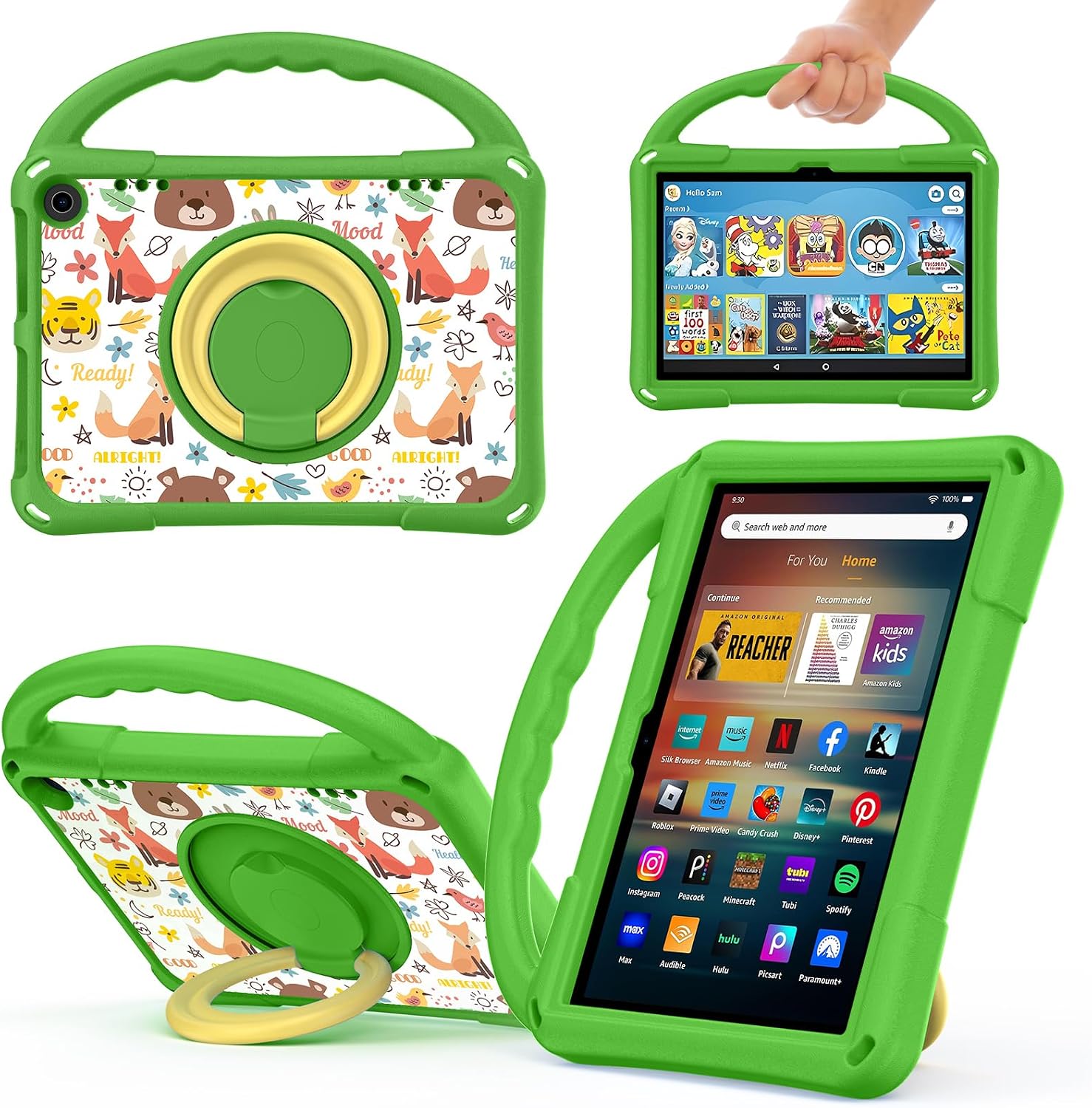 Fire HD 8 Tablet Case,Kindle 8 Case,Auorld Rotating 360 Lightweight Shockproof 8 inch Tablet Cover with Handle Stand for Fire HD 8/8 Plus(12/10th Generation,2022/2024 Release), Green